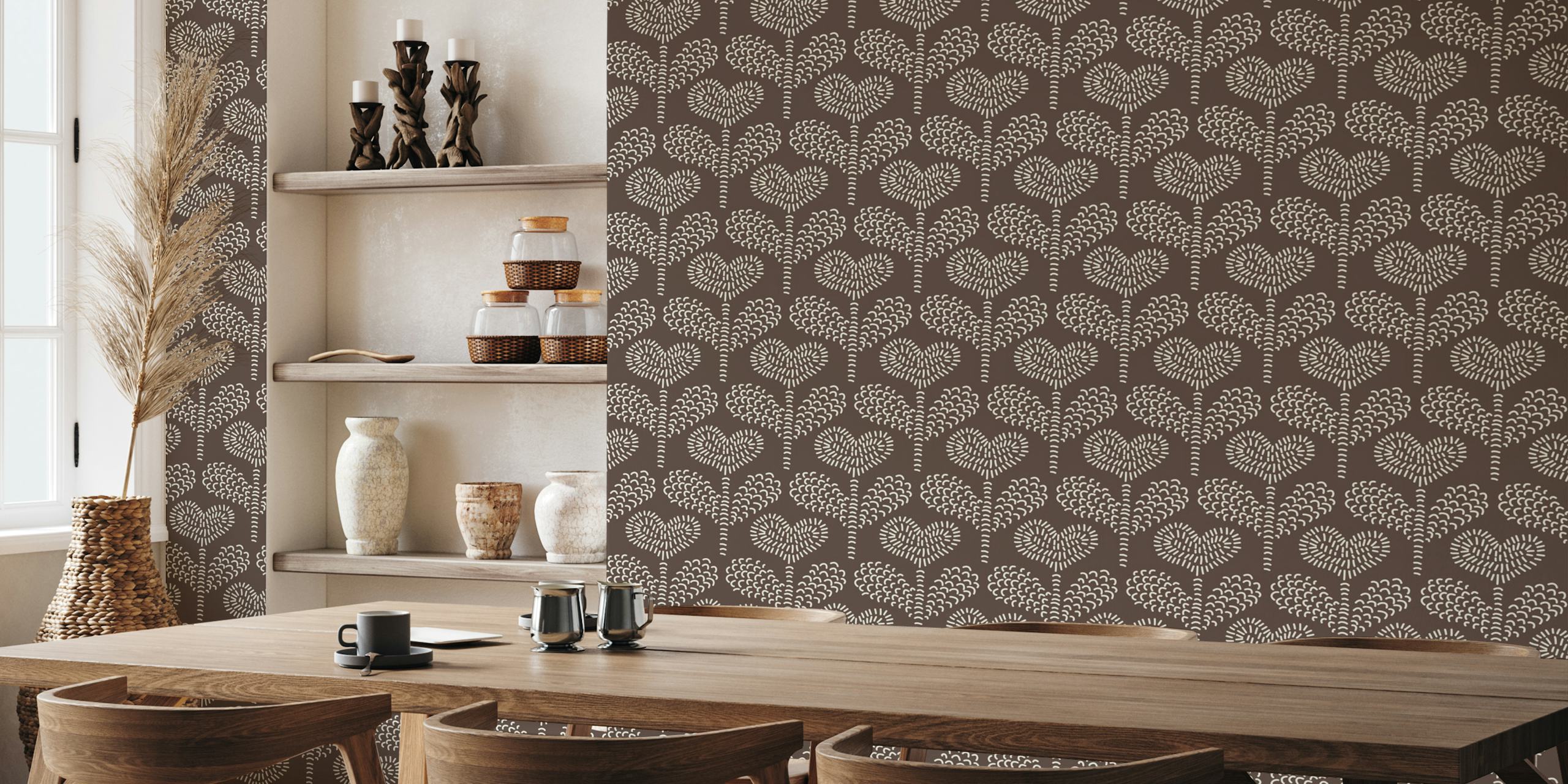 Whimsical heart flowers wallpaper in a room