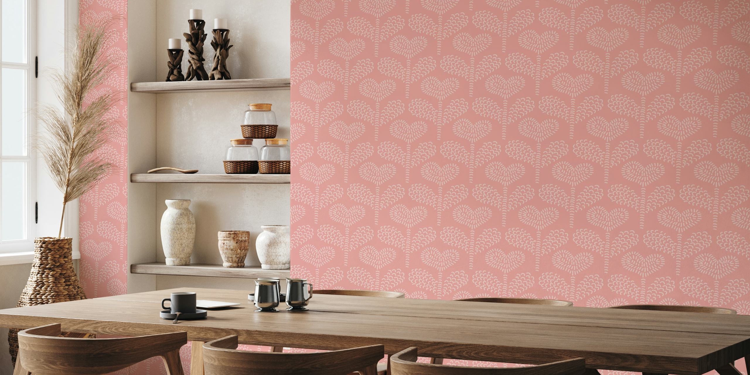 Whimsical Heart Flowers Wallpaper in sanftem Pink