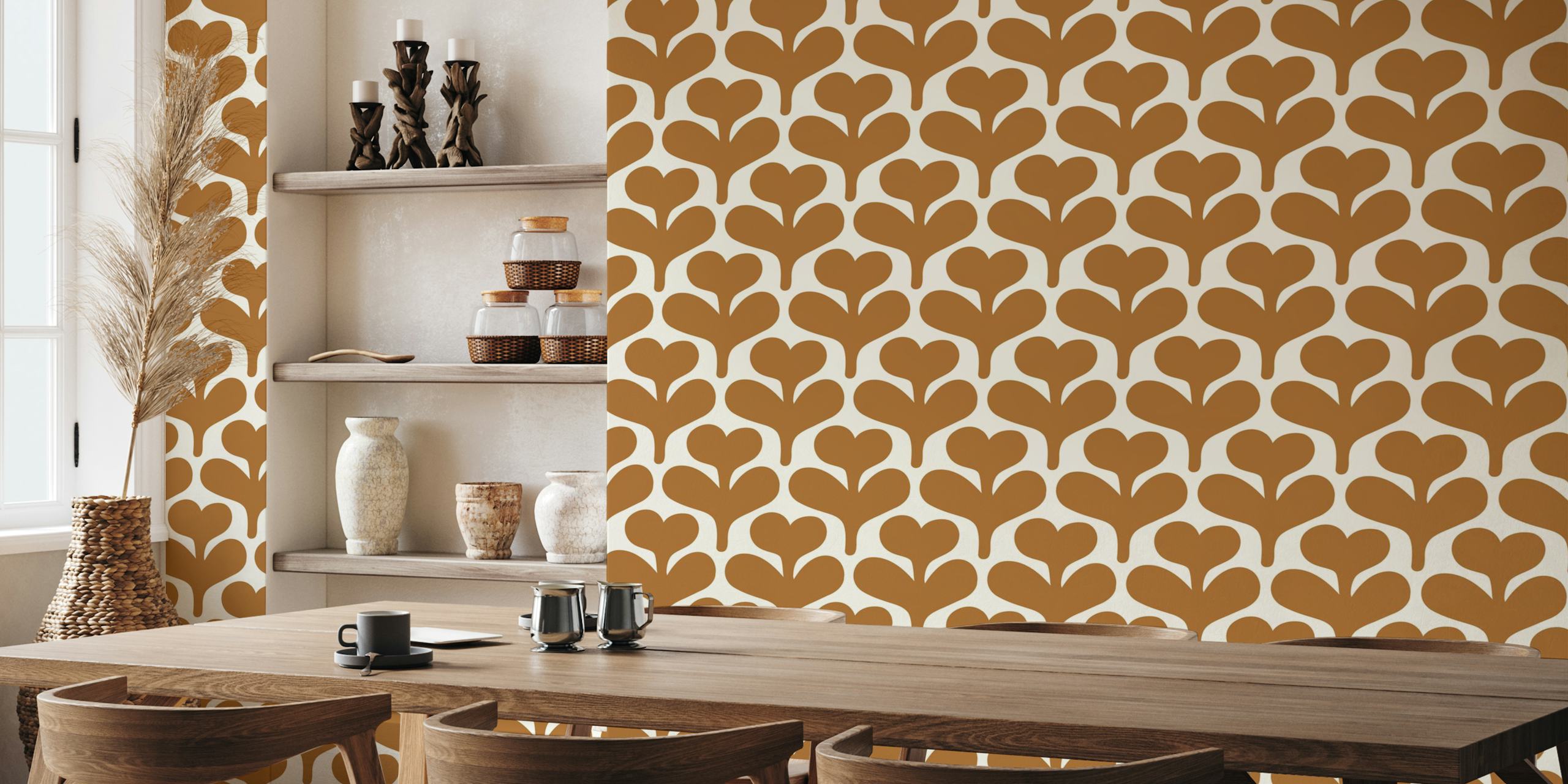 Retro Heartleaf Flowers Brown tapet i et rom