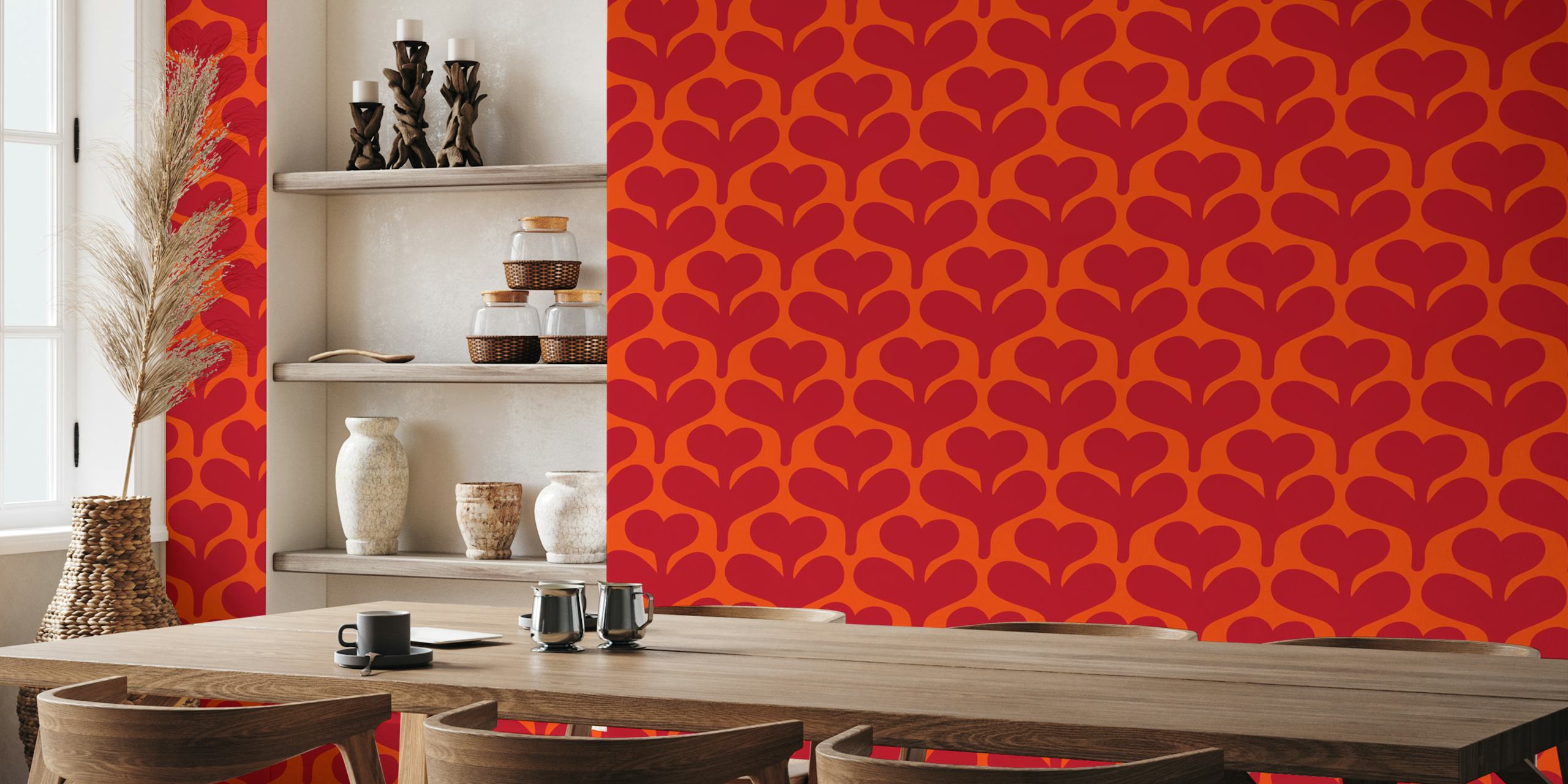 Retro vibrant red floral wallpaper design