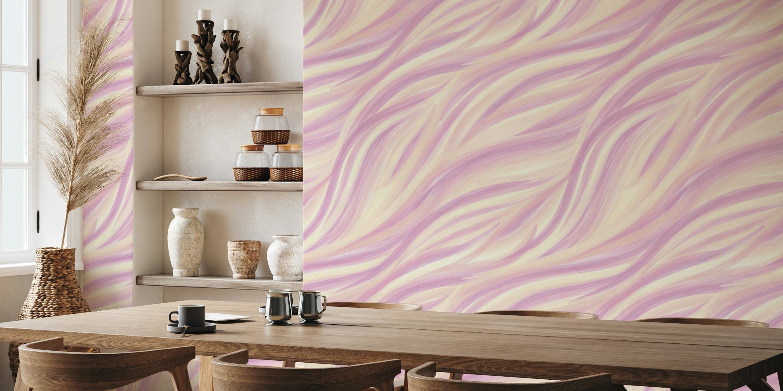 Tapeta Soft Pink and Yellow Waves v místnosti