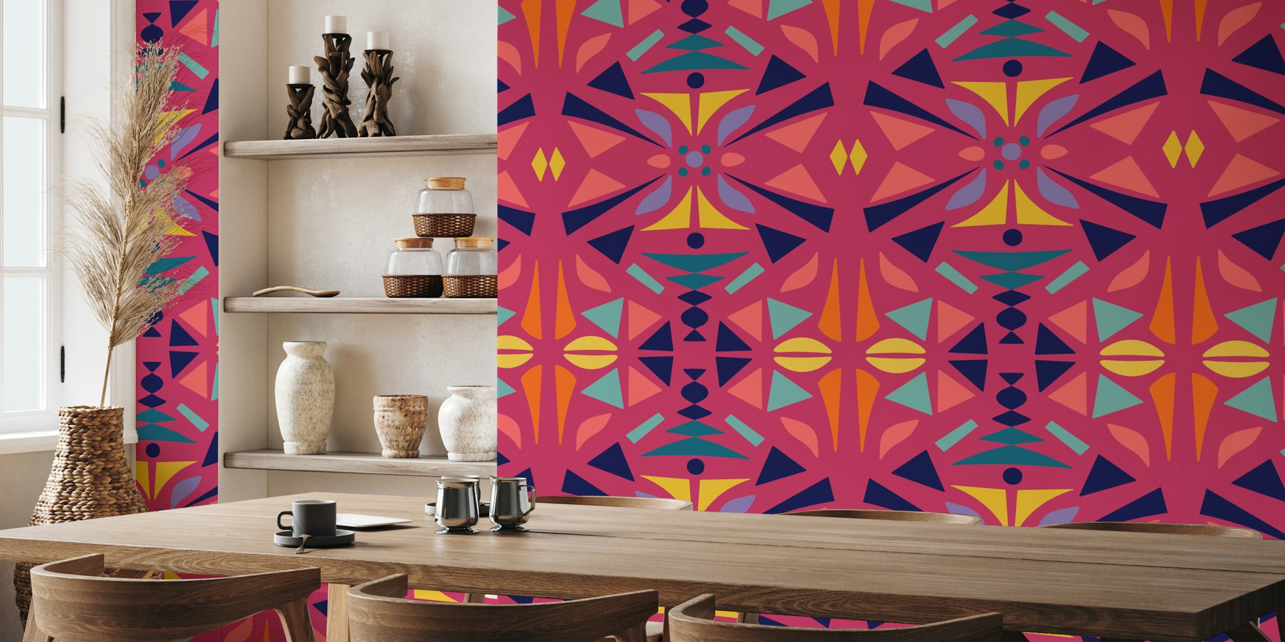 Vibrant Abstract Geometry tapetti huoneessa