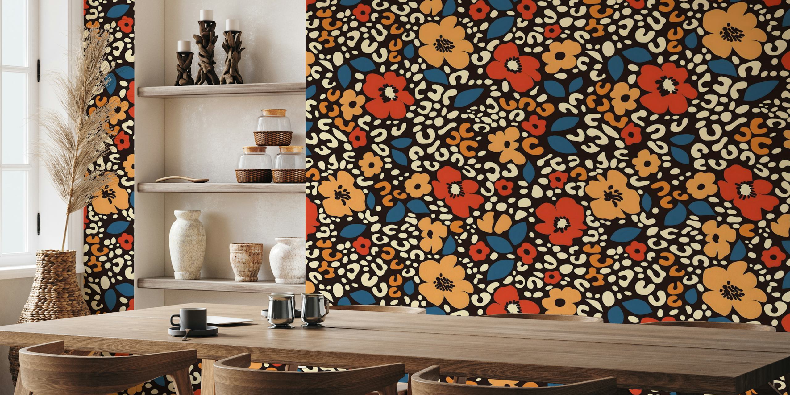 Diseño de papel pintado Retro Floral Safari