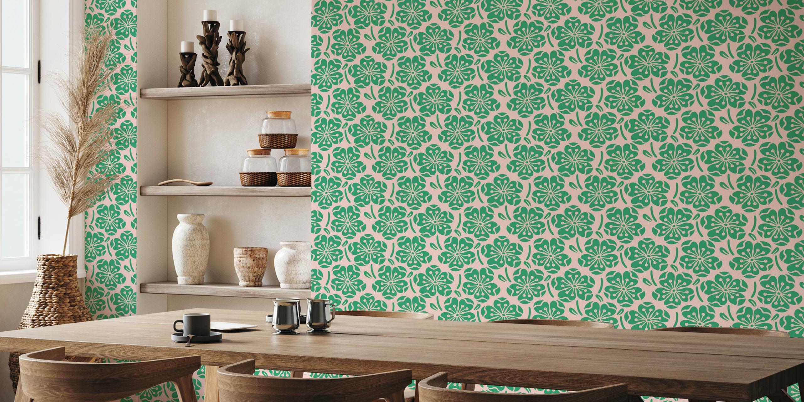 Pink and Green Bloom 2 floral wallpaper