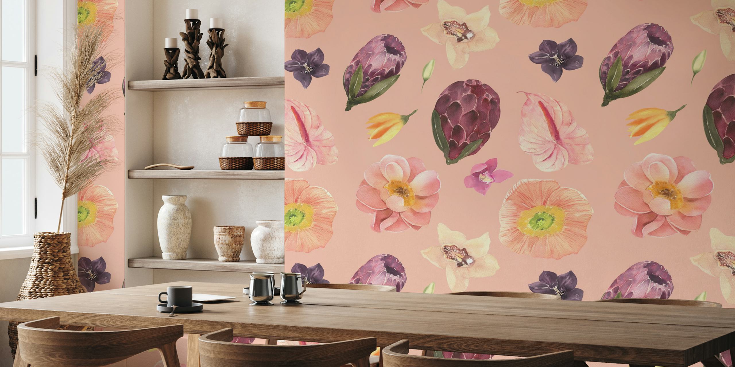 Vibrant Tropical Blossoms Pattern σε ένα δωμάτιο