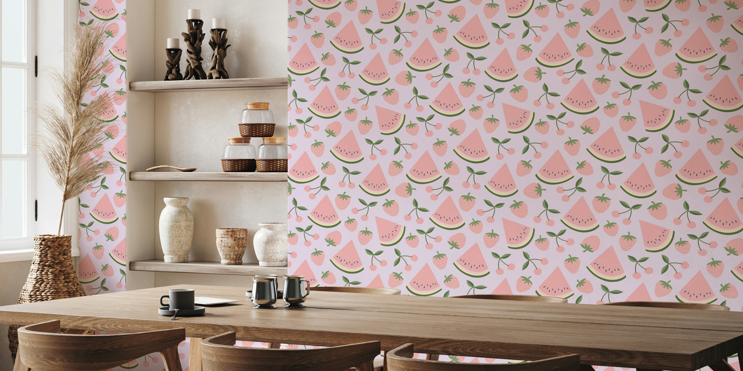 Frugtig tapetdesign i et lilac rum