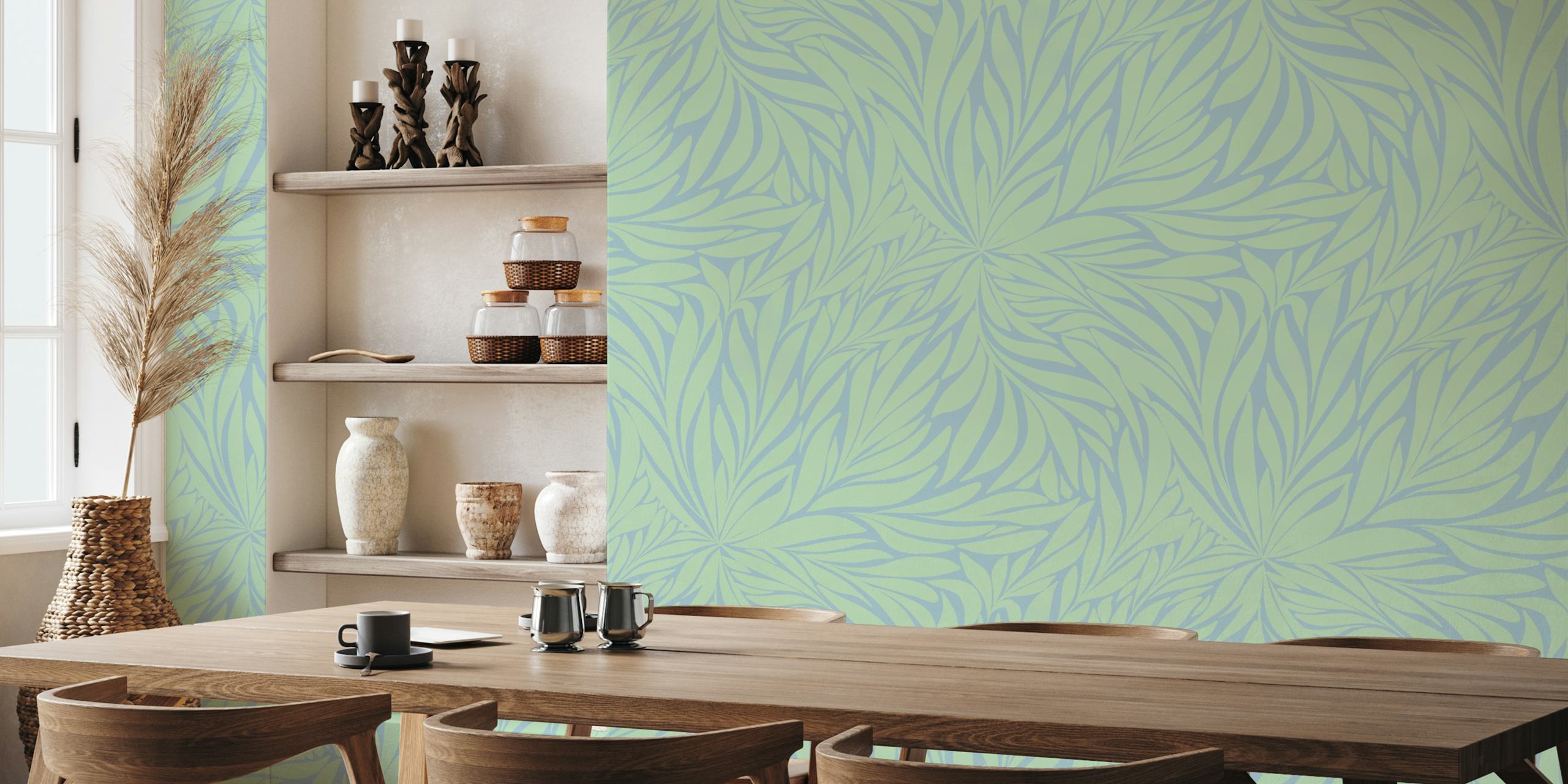 Leafy Serenity Green tapet vist i et rom