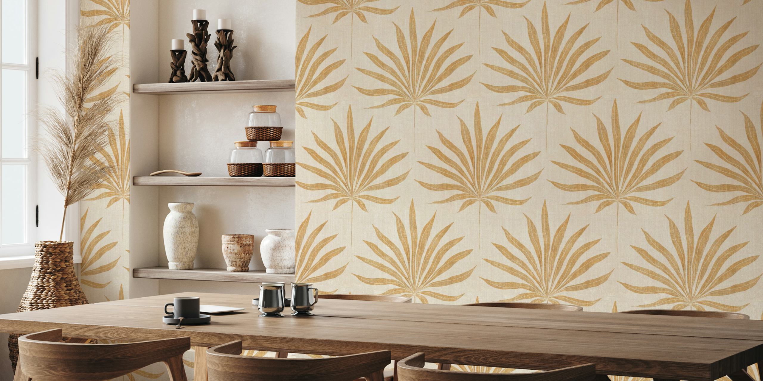 Refined Boho Coastal Palm Frond tapet i ett rum
