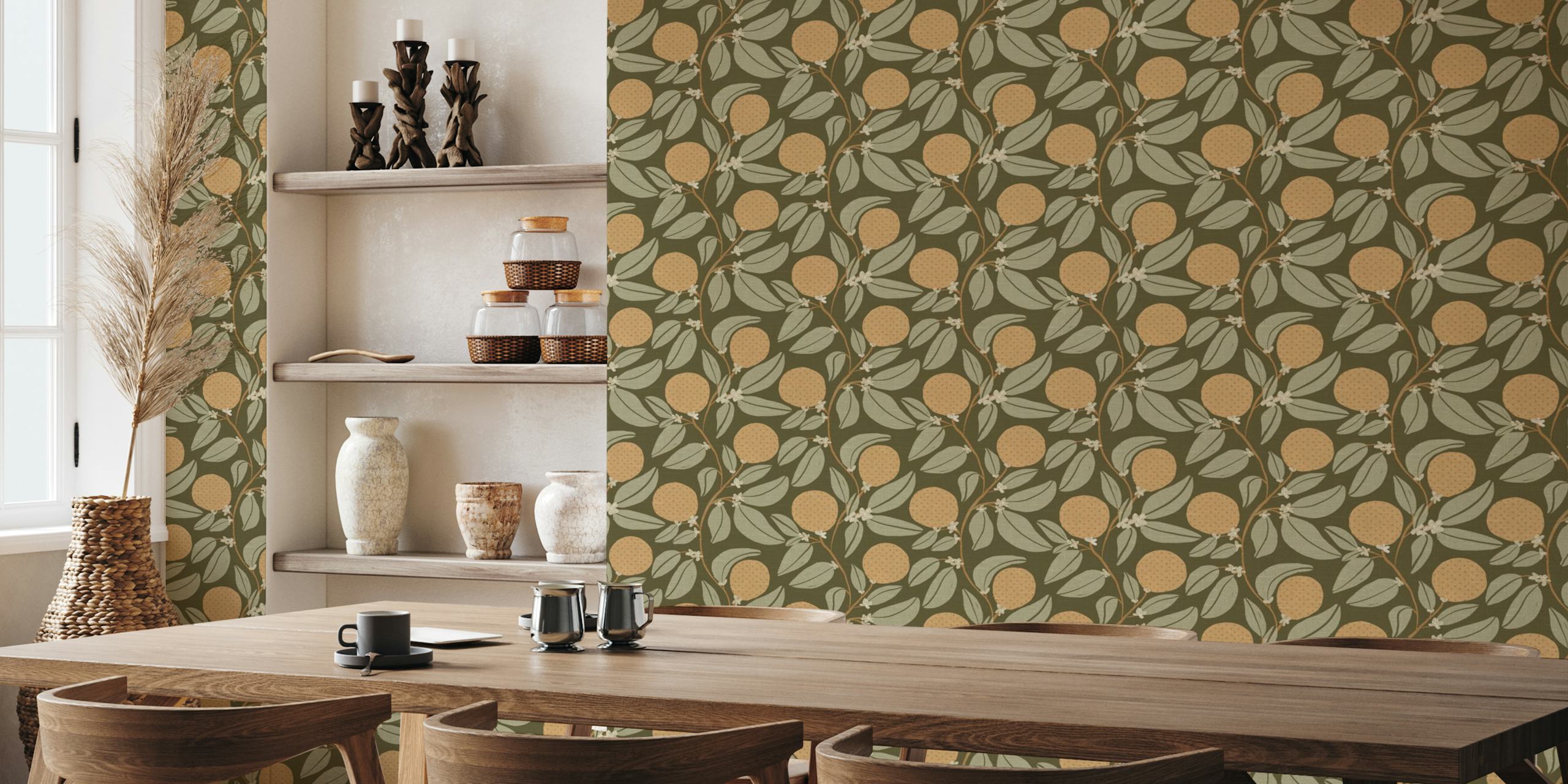 Vintage Orange Orchard wallpaper in a room
