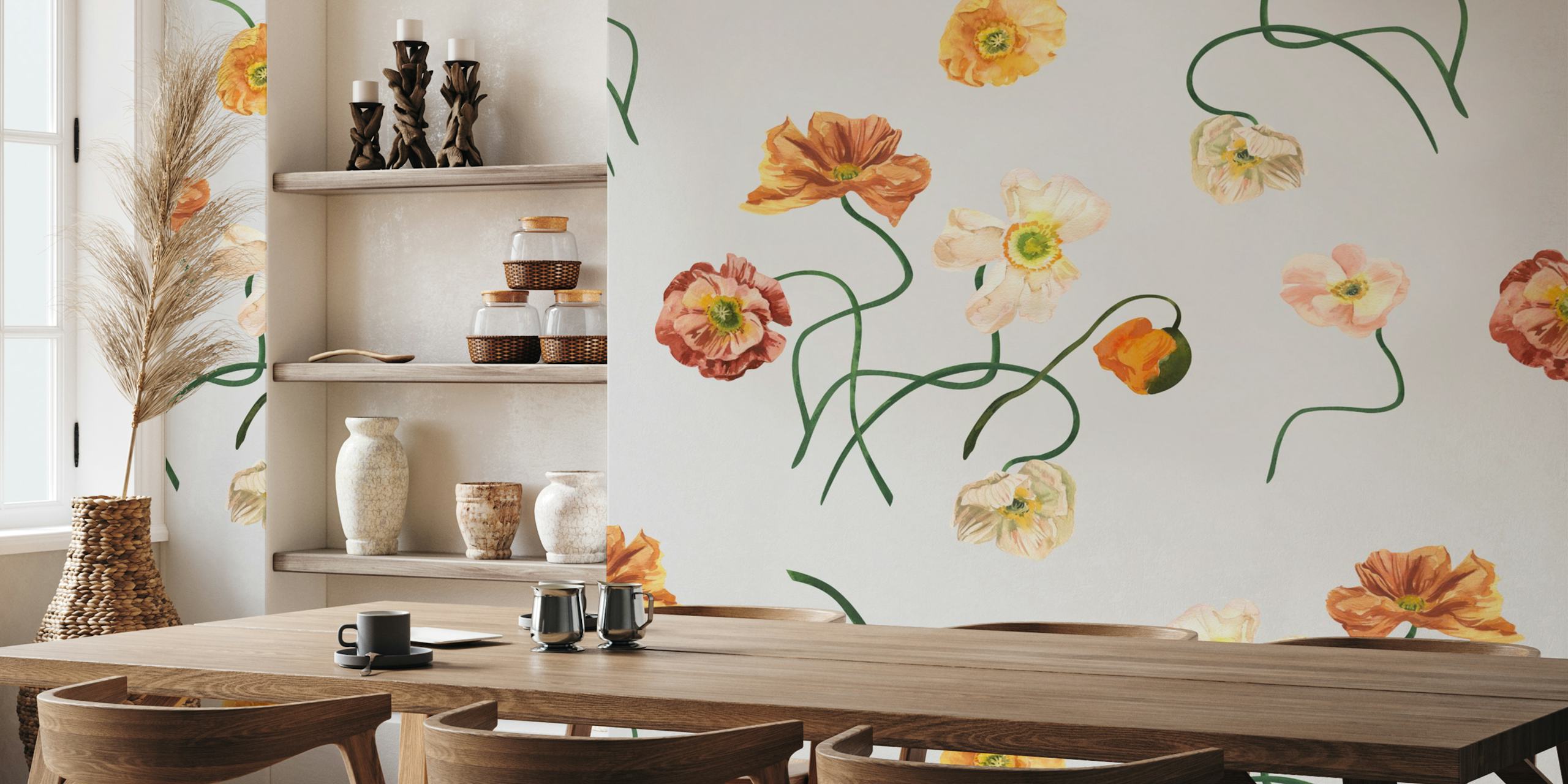 Soft Botanical Blooms Pattern en una habitación