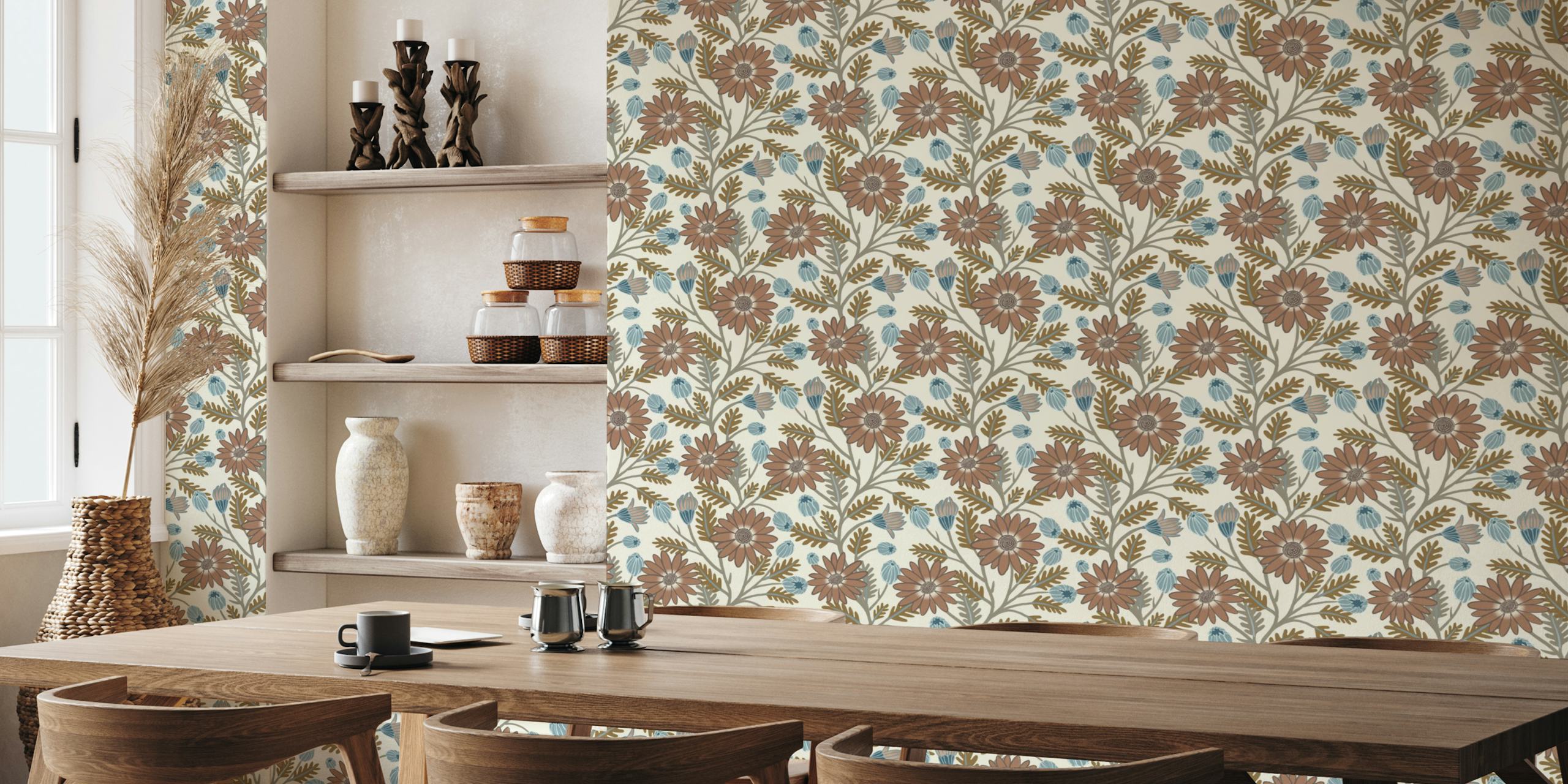 Vintage Floral Blooms wallpaper in a room