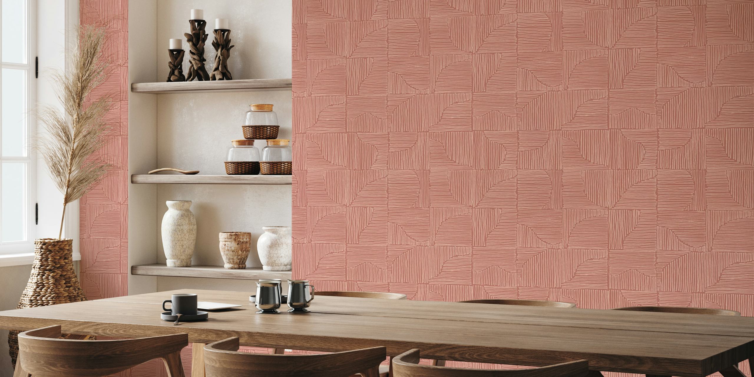 Bohemian Organic Line Check Terracotta Rust papel pintado
