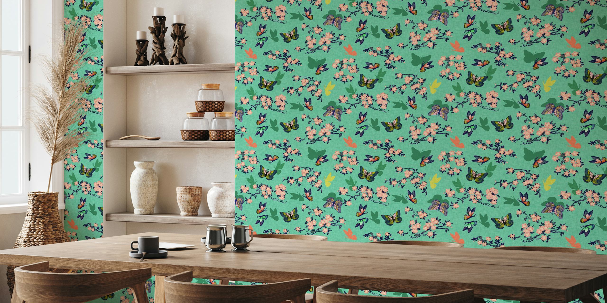 Cherry Blossom and Butterflies wallpaper in a room