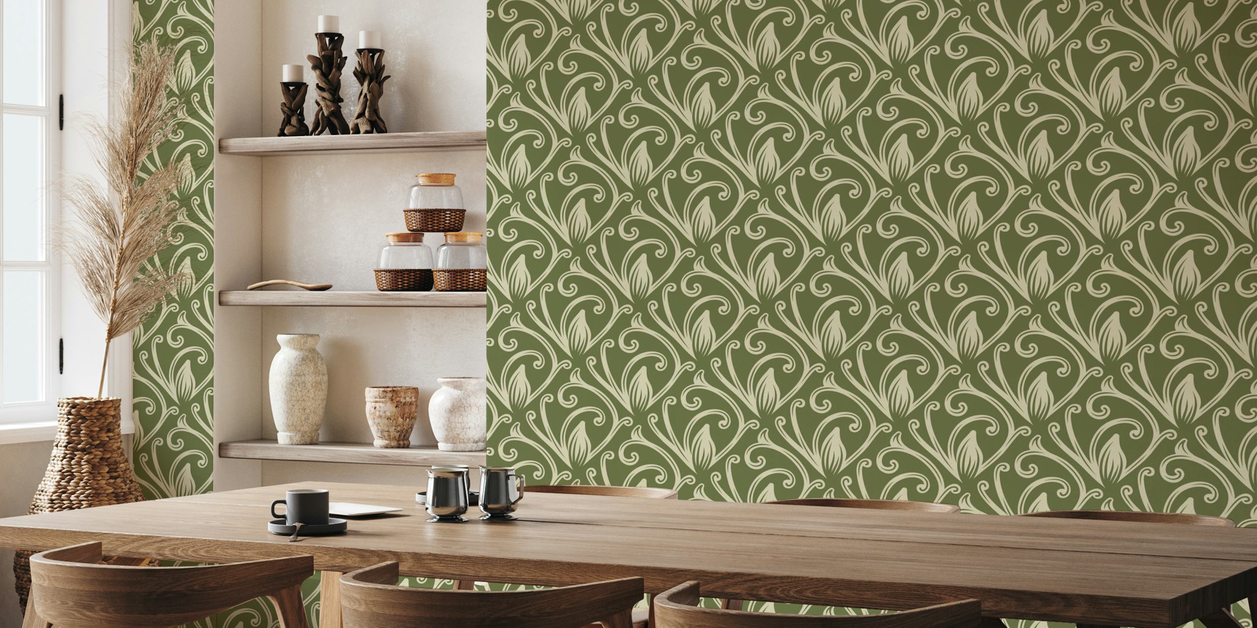 Baroque acanthus leaves wallpaper in a room