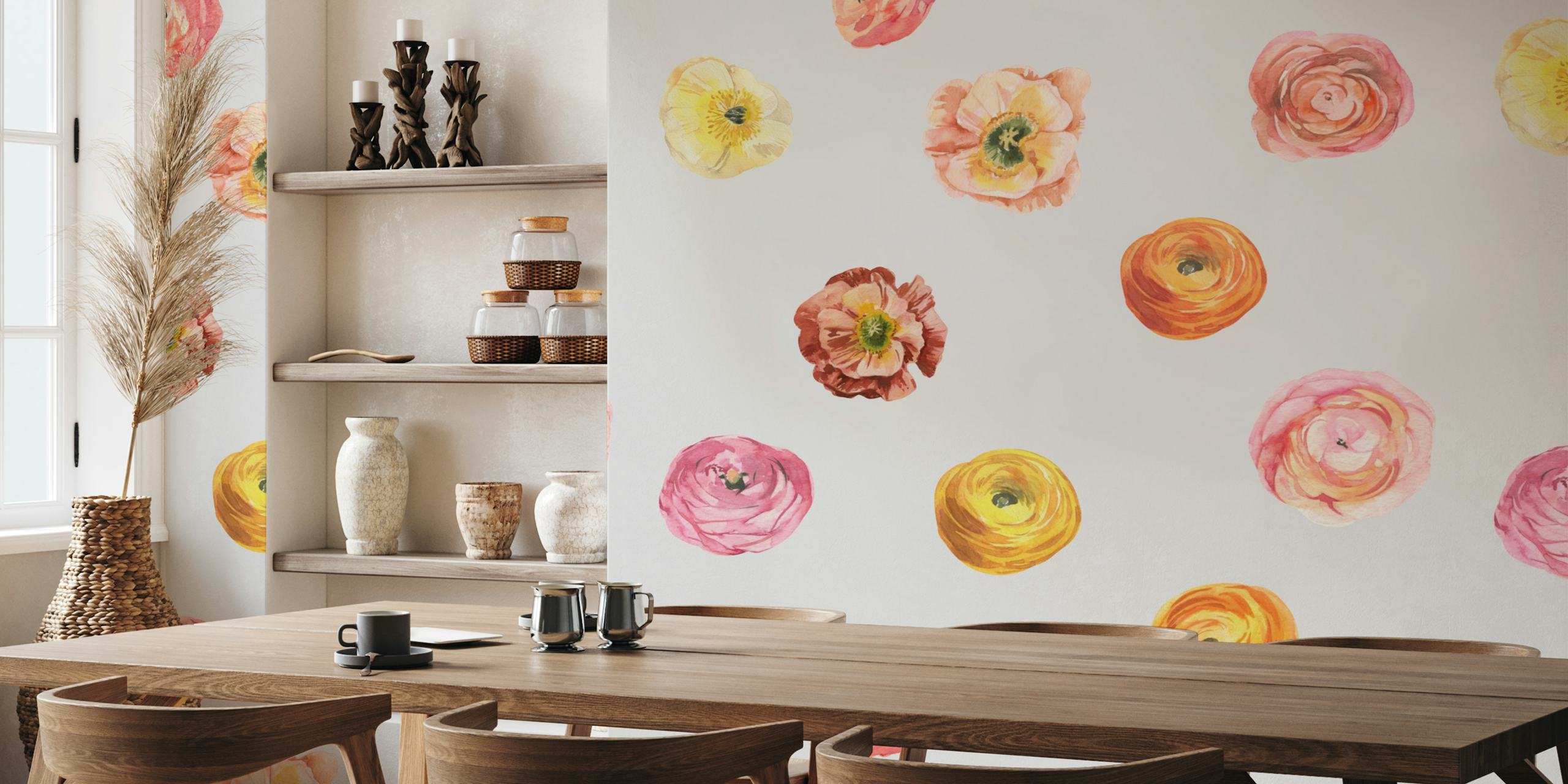 Soft Pastel Floral Pattern behang in een kamer