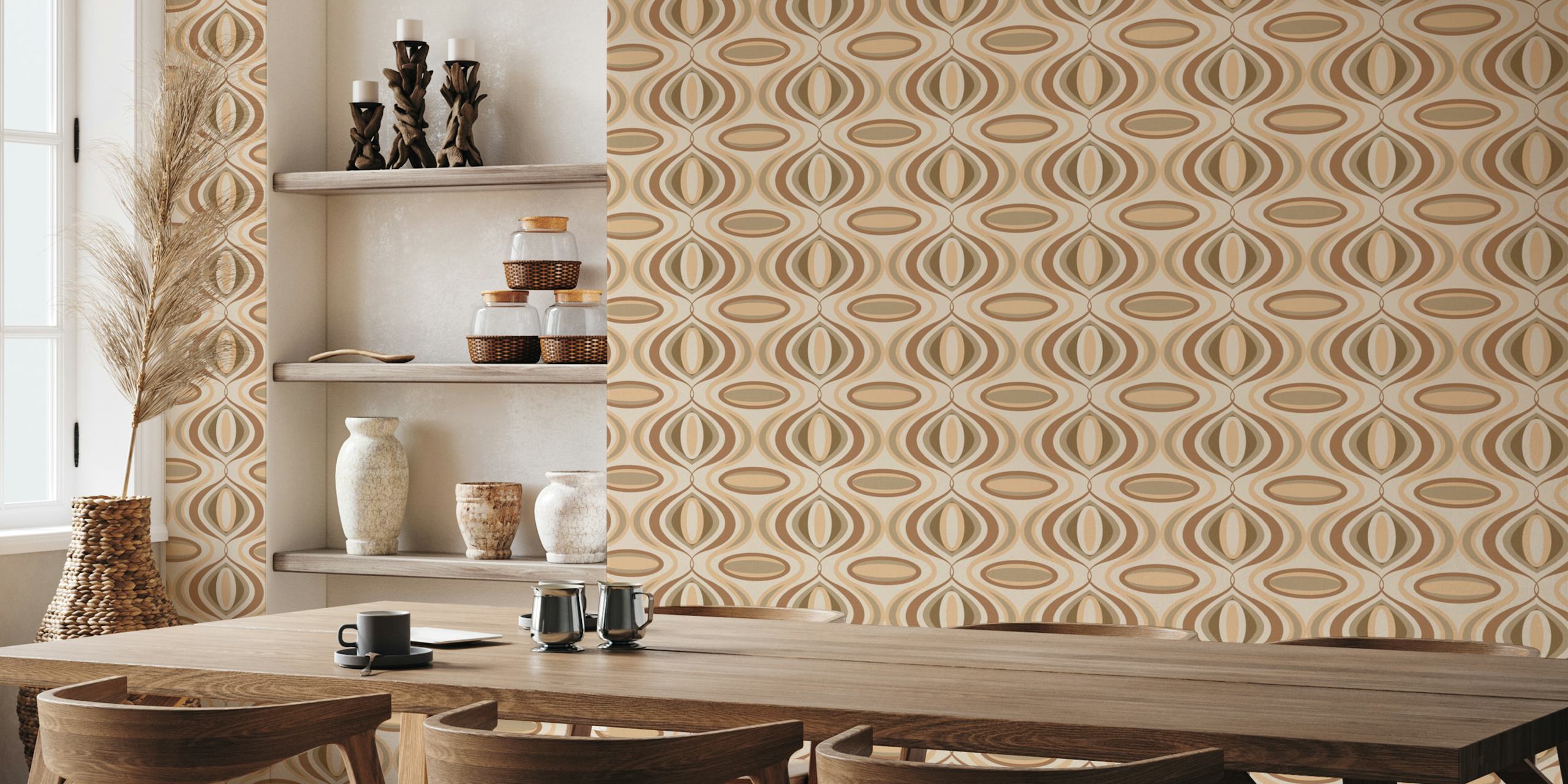 70s Curvilinear Mocha Mousse tapet i et rom