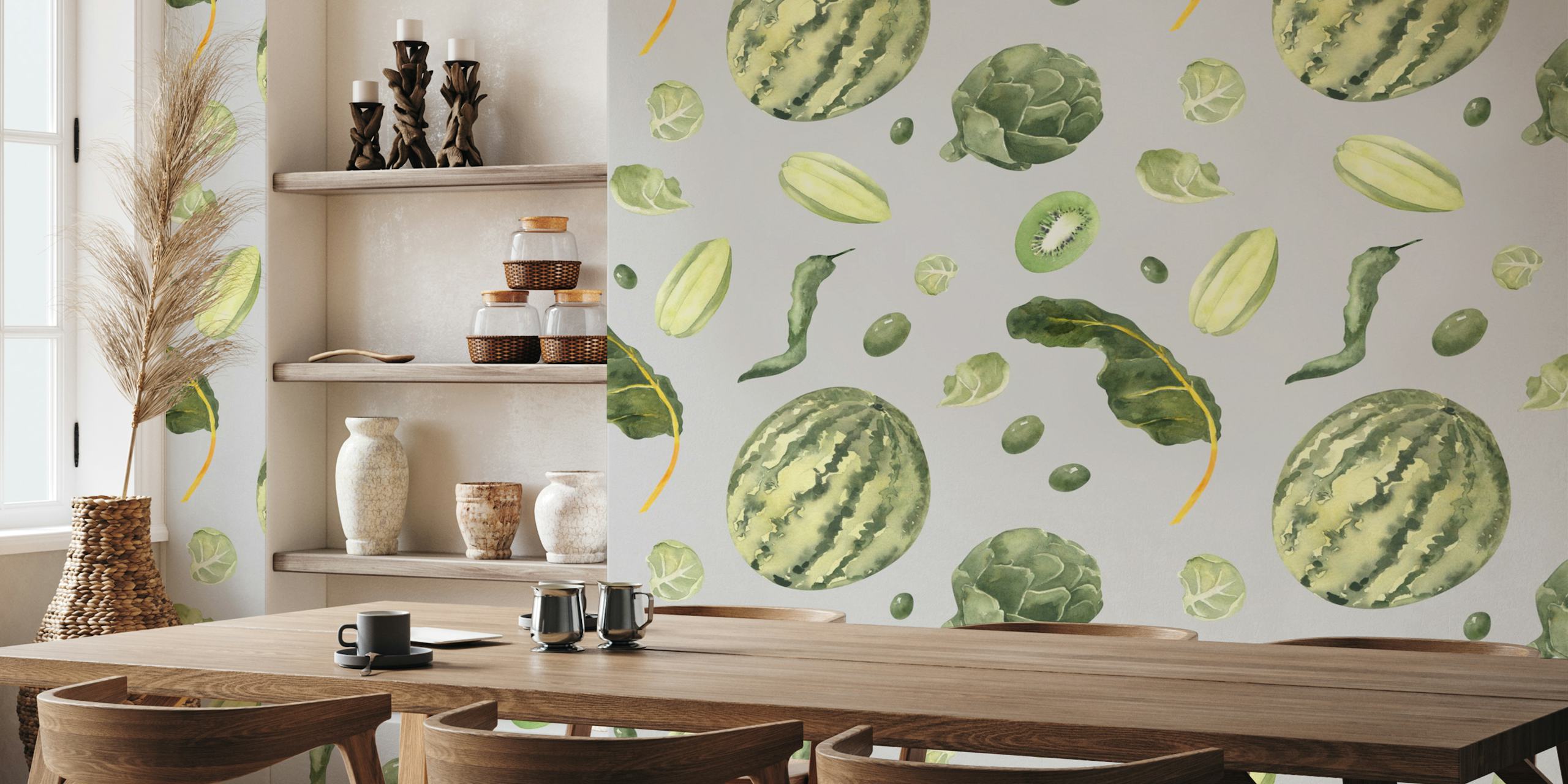 Green Harvest Fruit Pattern tapet i ett rum