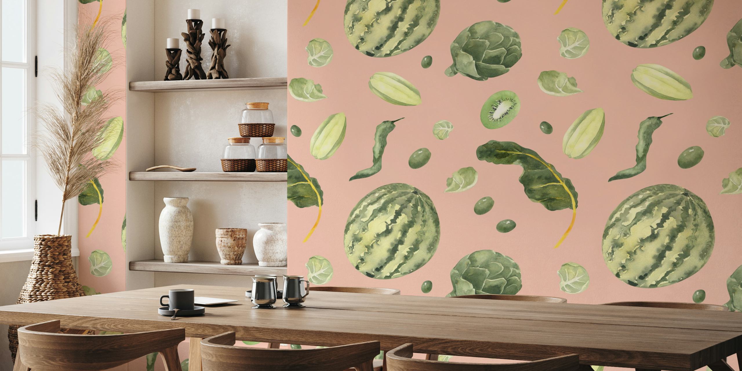 Lush Green Fruits & Veggies wallpaper design