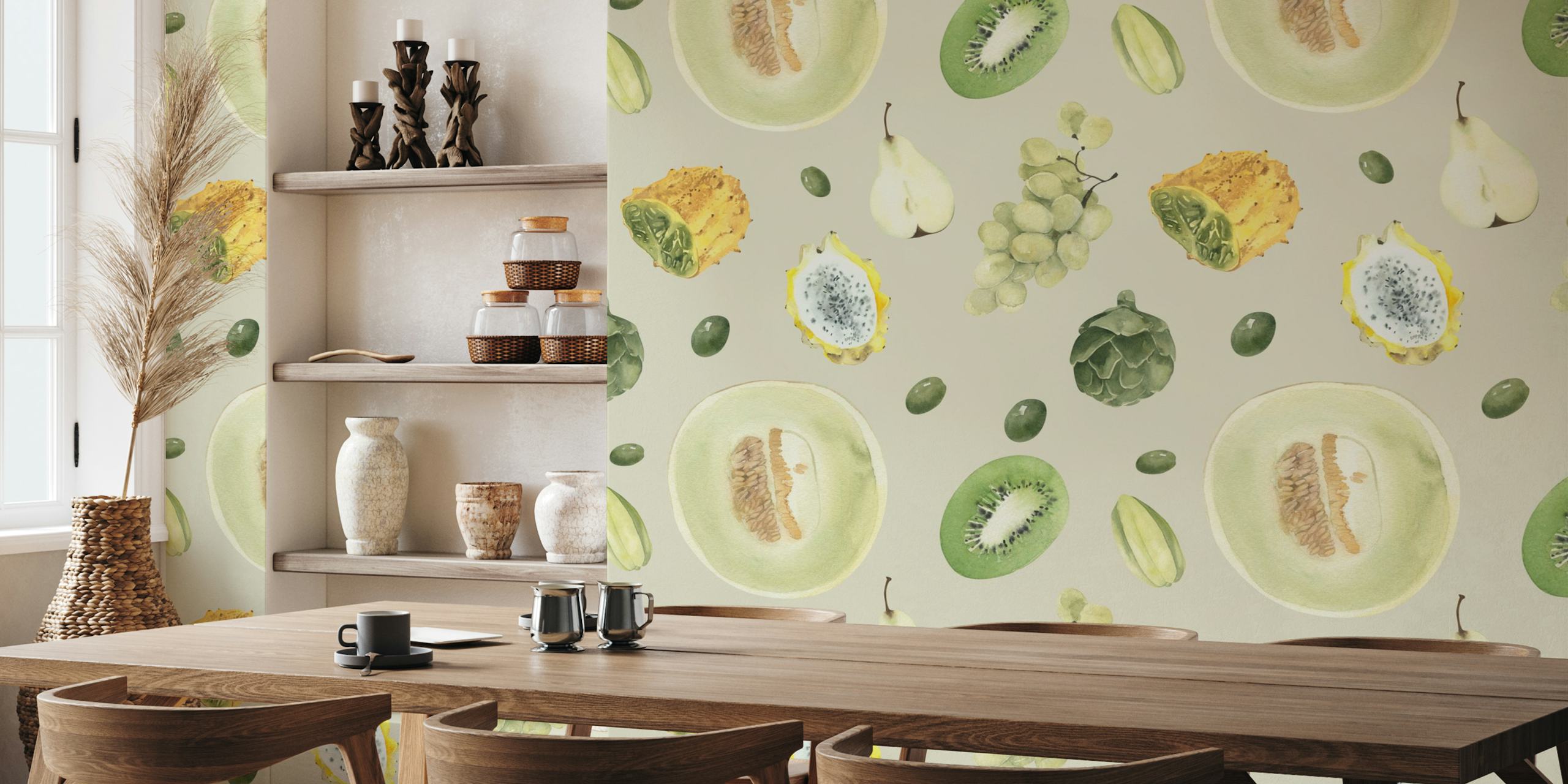 Green fruit mix seamless pattern wallpaper