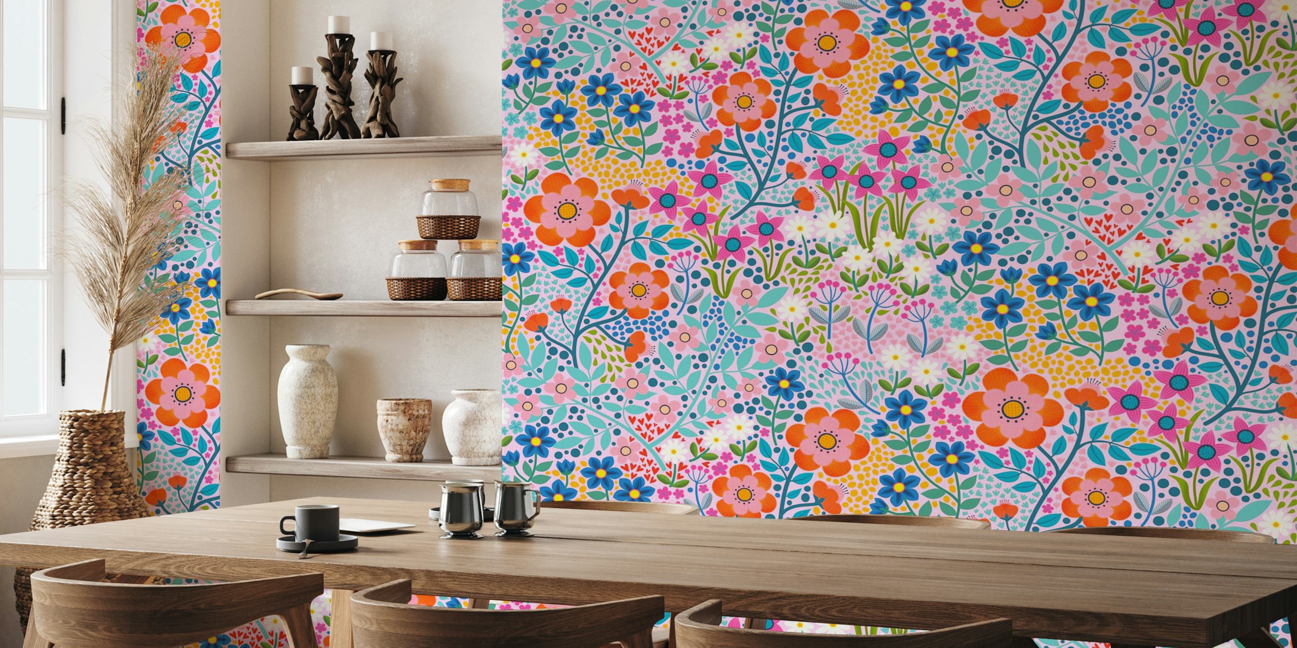 Summer Flower Garden wallpaper displayed in a room