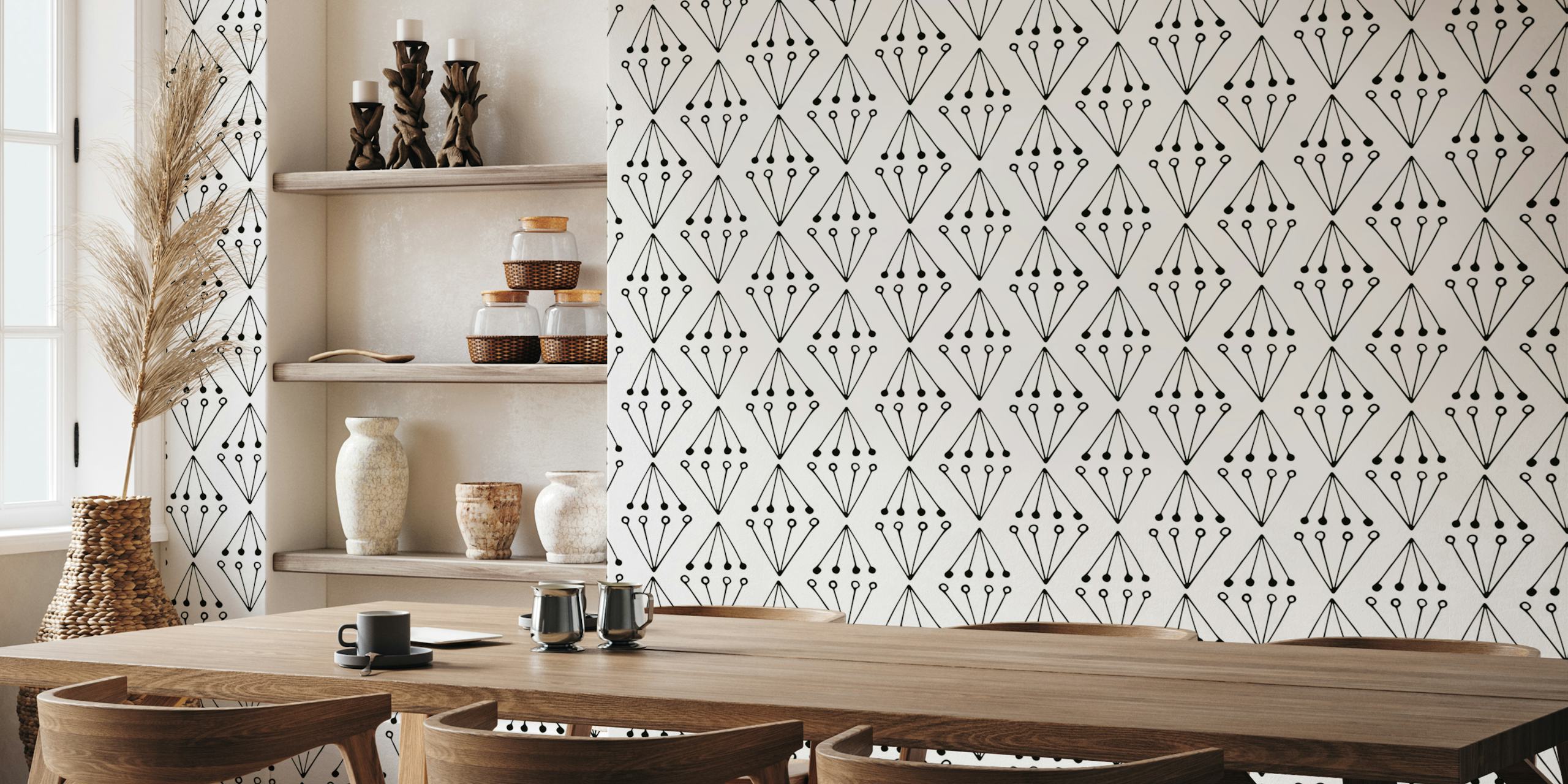 Abstract Modern Geo black white wallpaper in a room