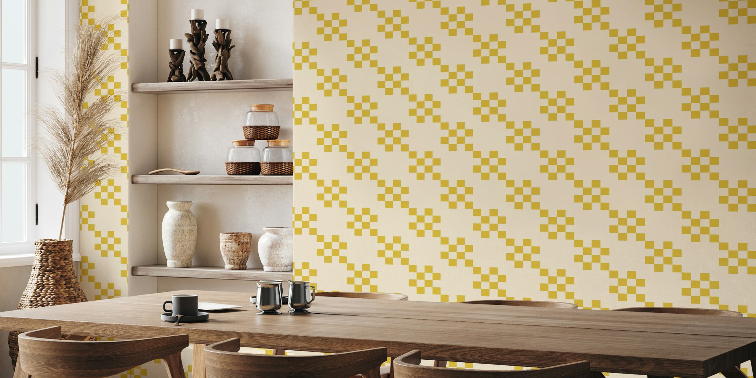 Carta da parati grid stripes in cream e yellow