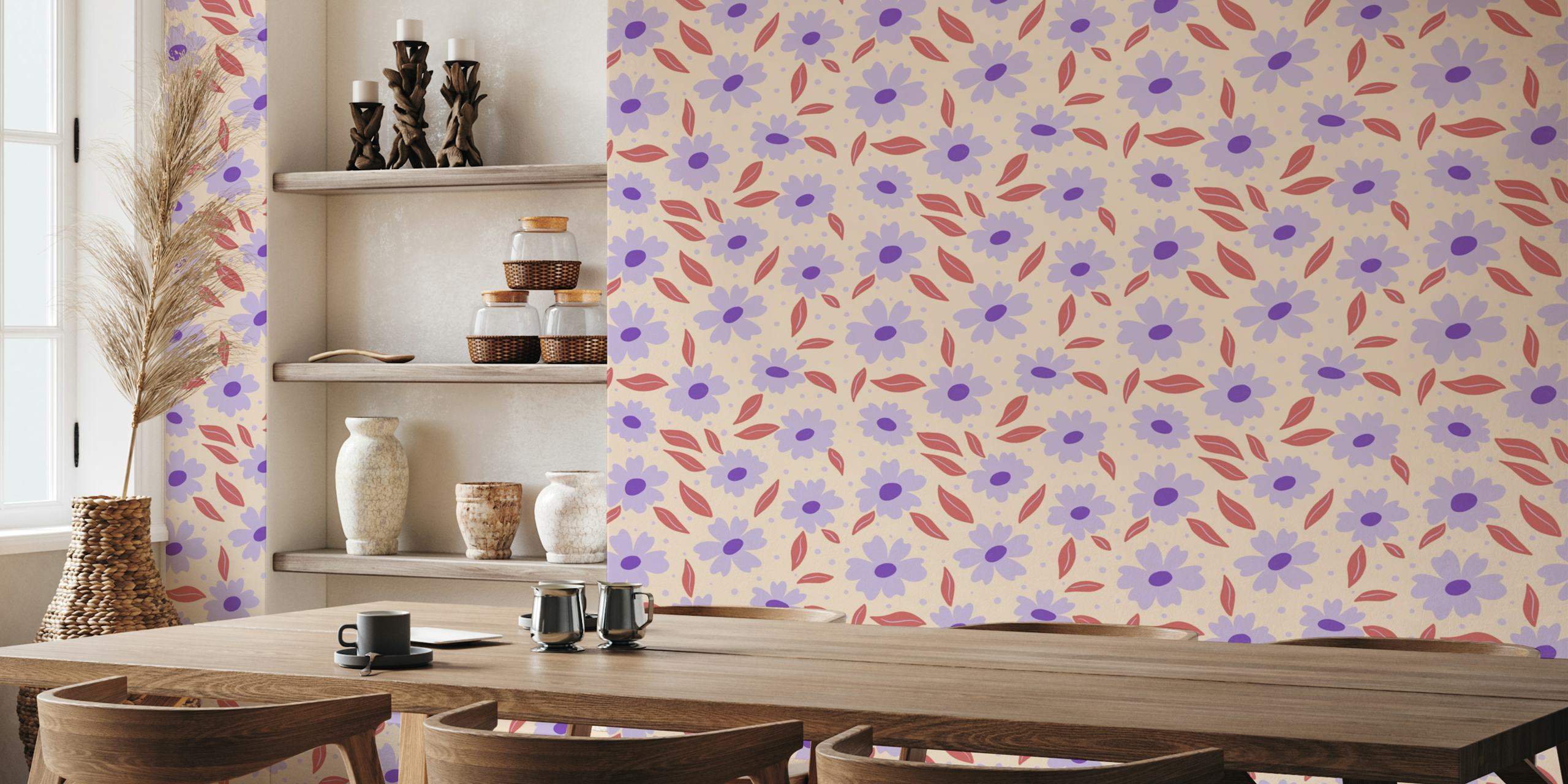 Violet Blossom Delight blomster tapet i et rom