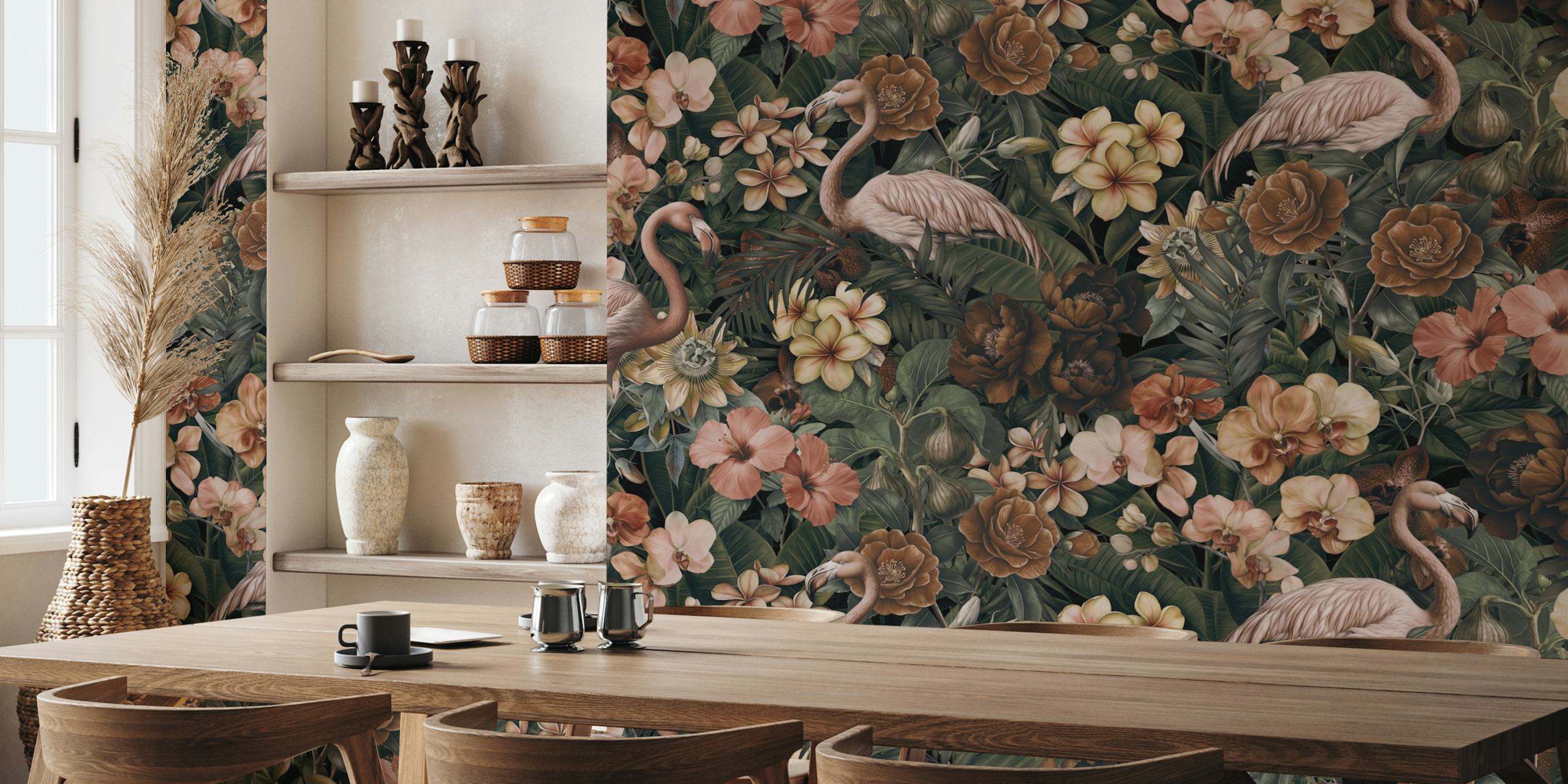 Papier peint Flamingo Floral Tropical Dreamscape dans une pièce