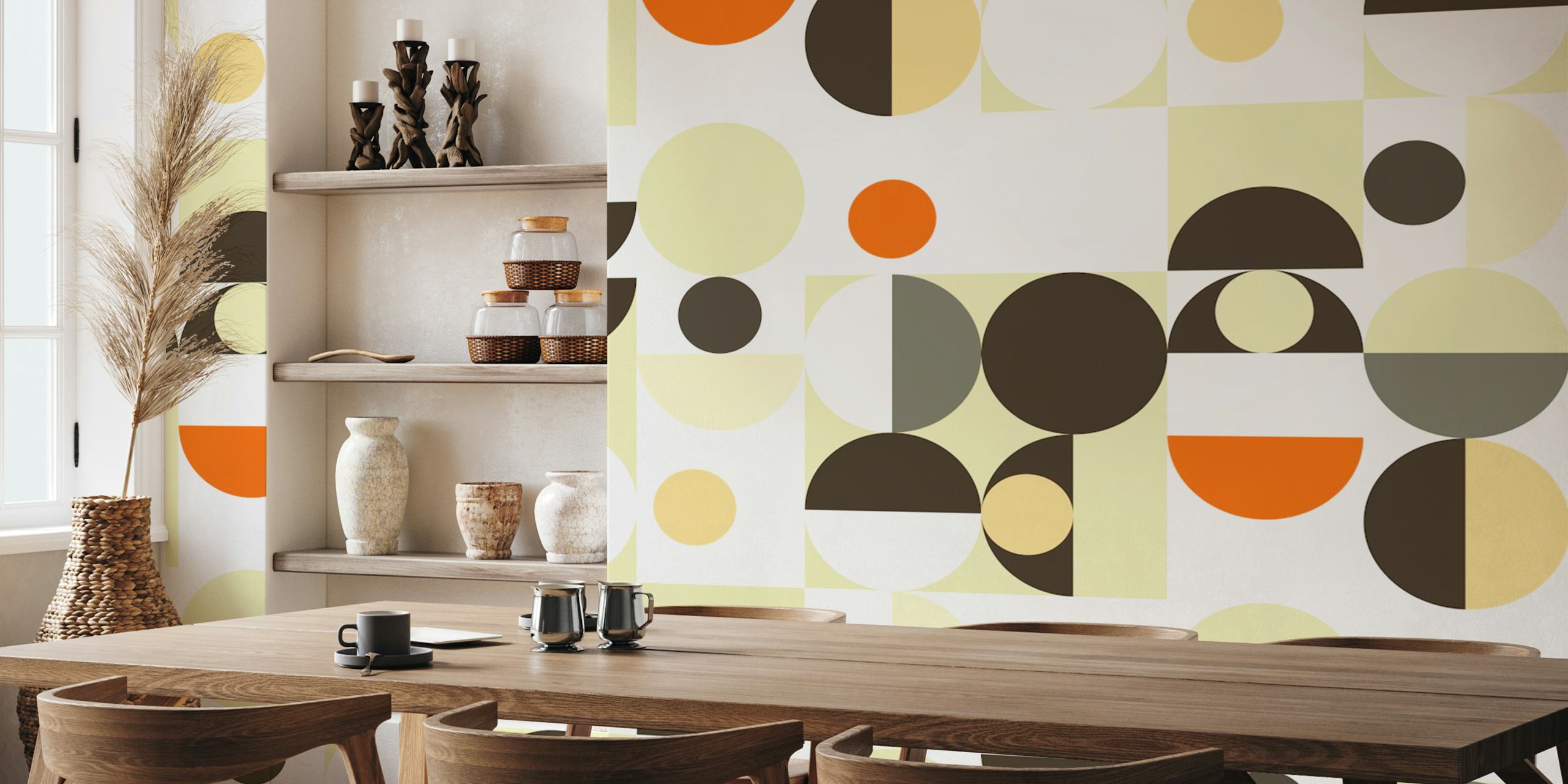 Bauhaus Mid-Century Serene Circles wallpaper in a room
