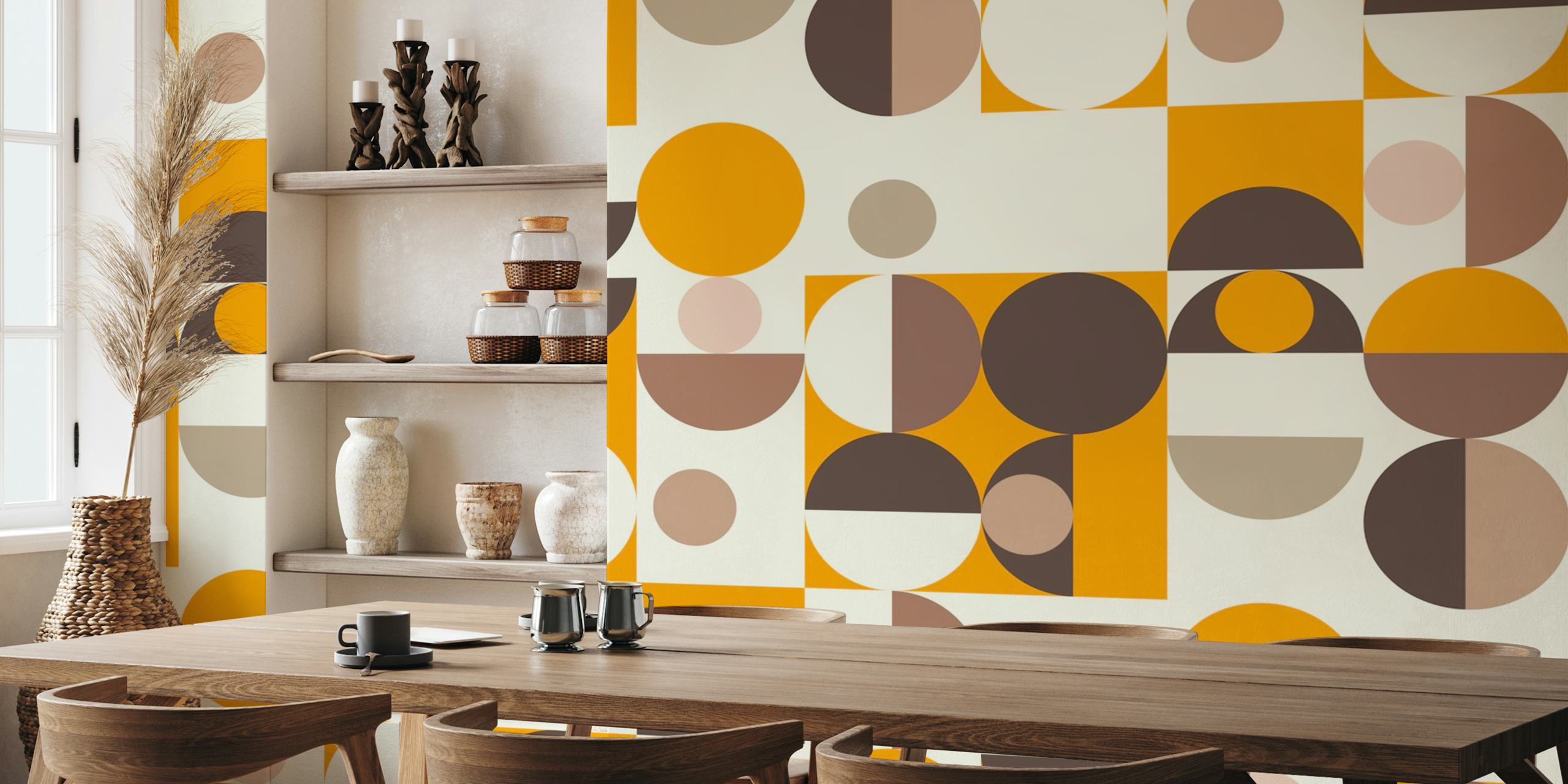 Bauhaus Mid-Century Serene Orange carta da parati nella stanza