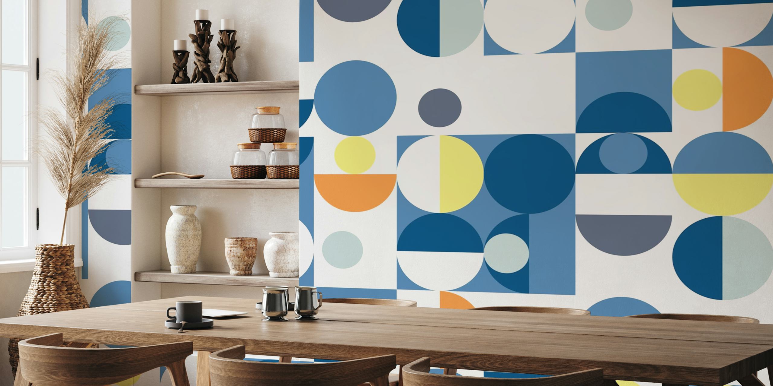 Papel de parede Bauhaus Mid-Century Serene Navy em um cômodo
