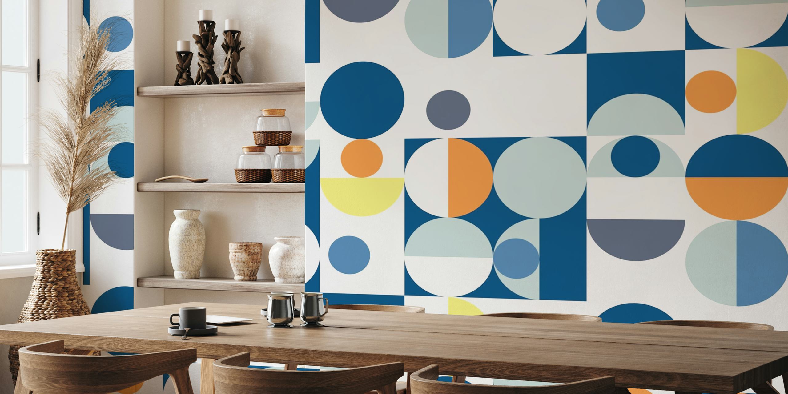 Bauhaus Mid-Century Retro Circle Medley wallpaper design