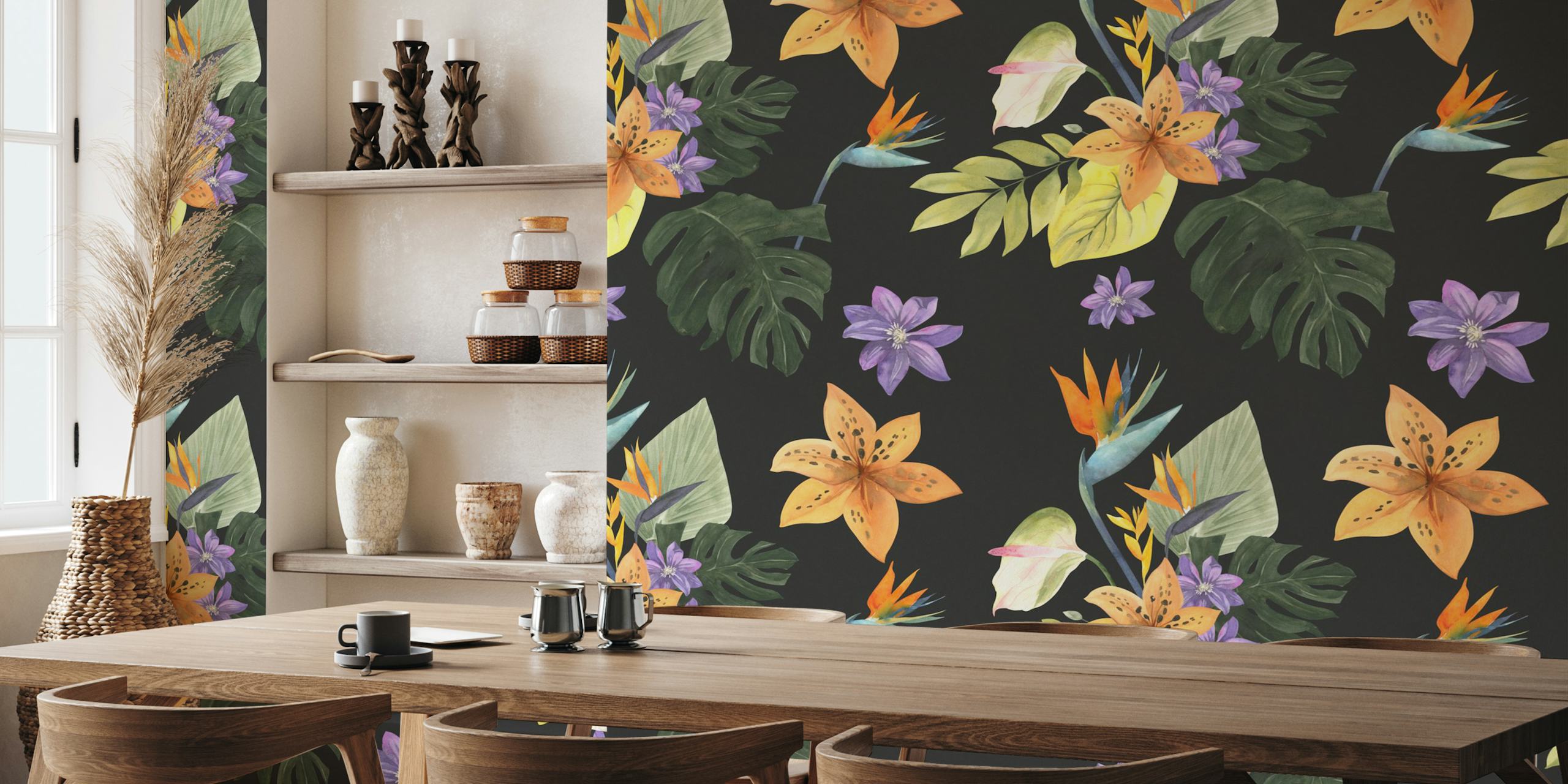 Ταπετσαρία Watercolor Jungle Garden σε ένα δωμάτιο
