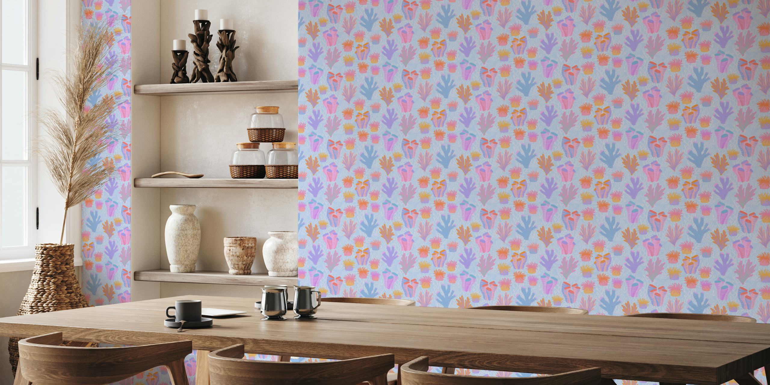 Pastel coral reefs wallpaper in a room