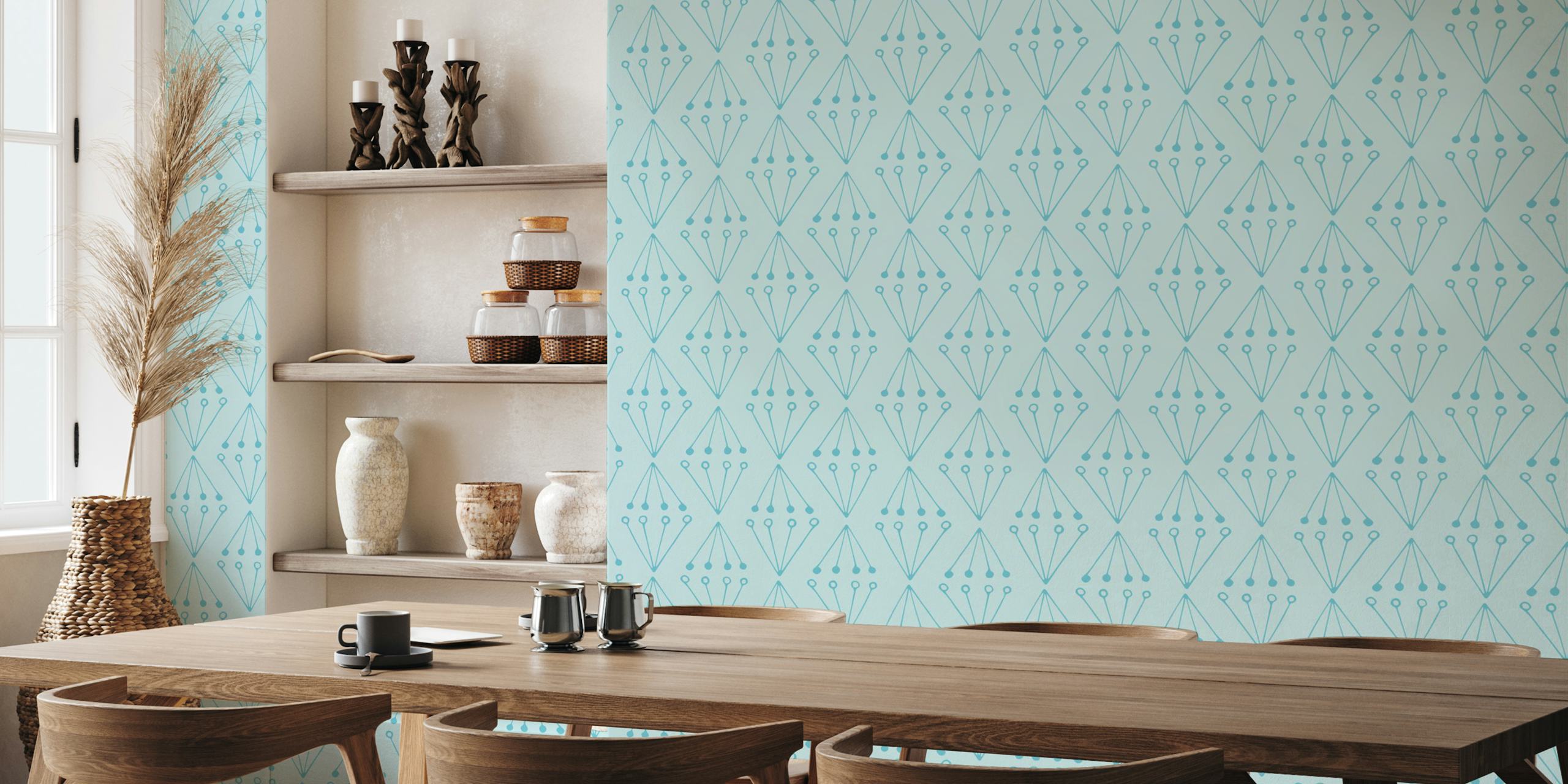 Abstract Modern Geo light blue wallpaper in a room