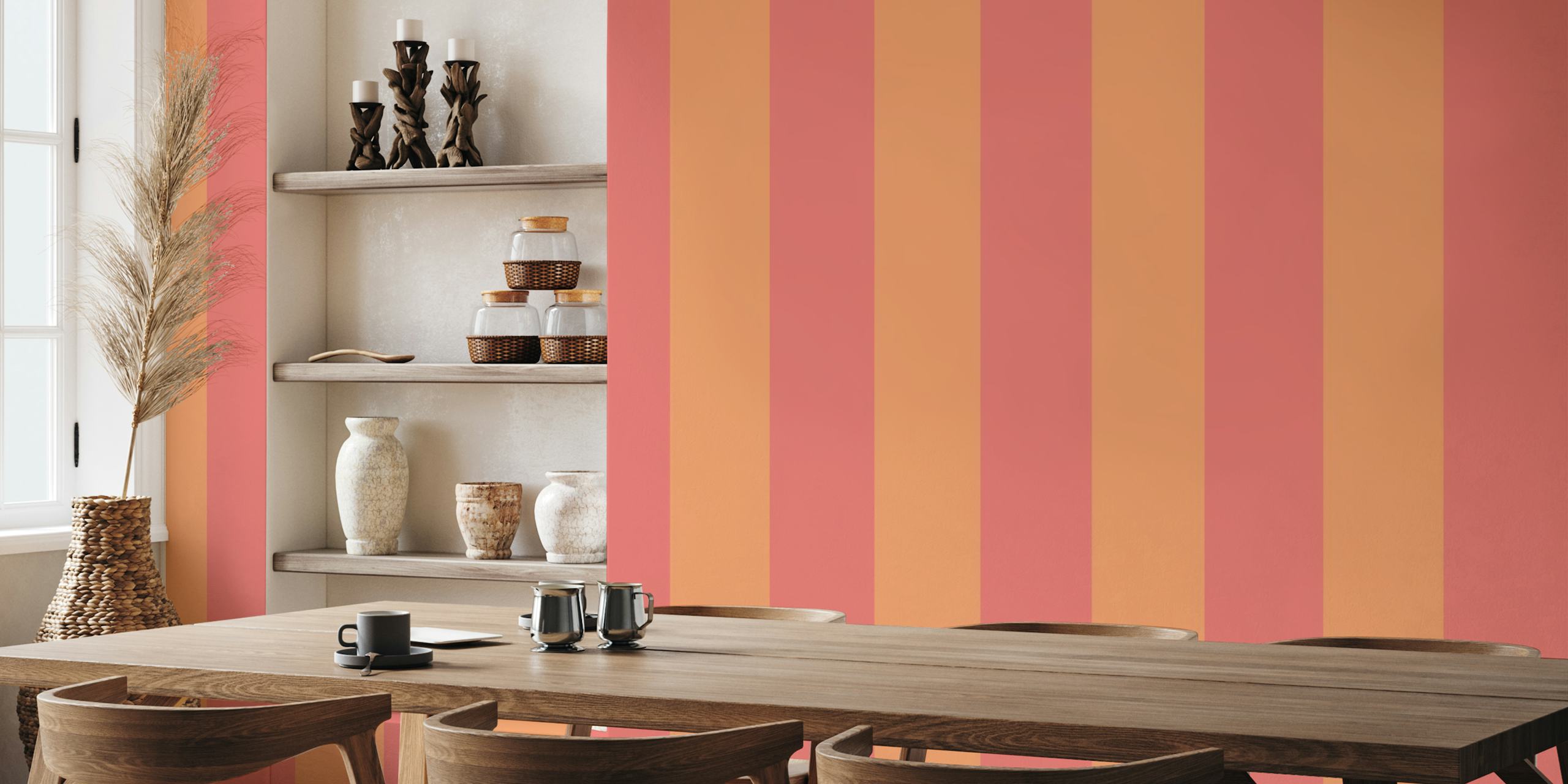 Strawberry orange block stripes wallpaper in a room