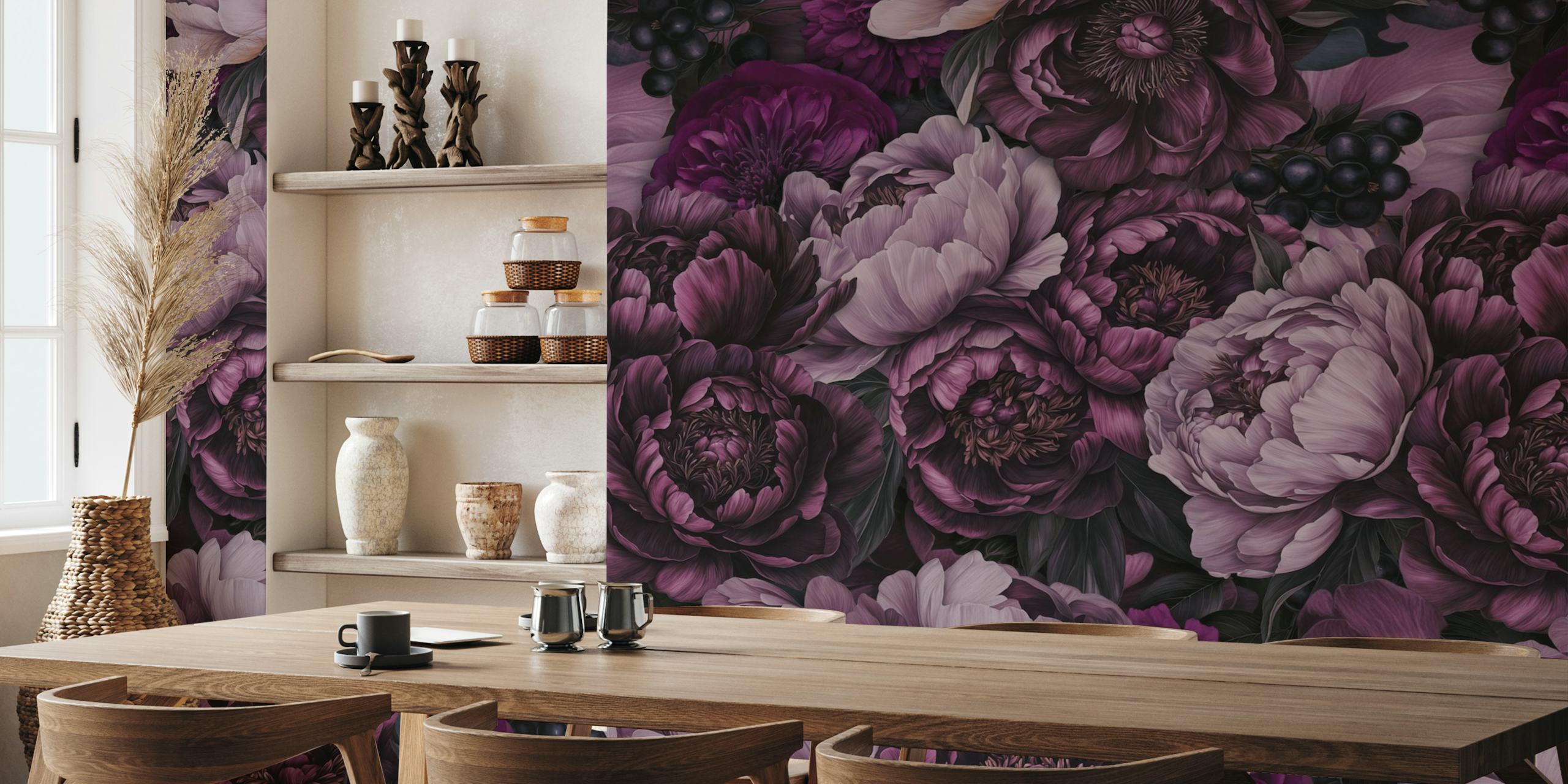 Dark Academia Baroque Bloom Pink Chic Tapete im Raum