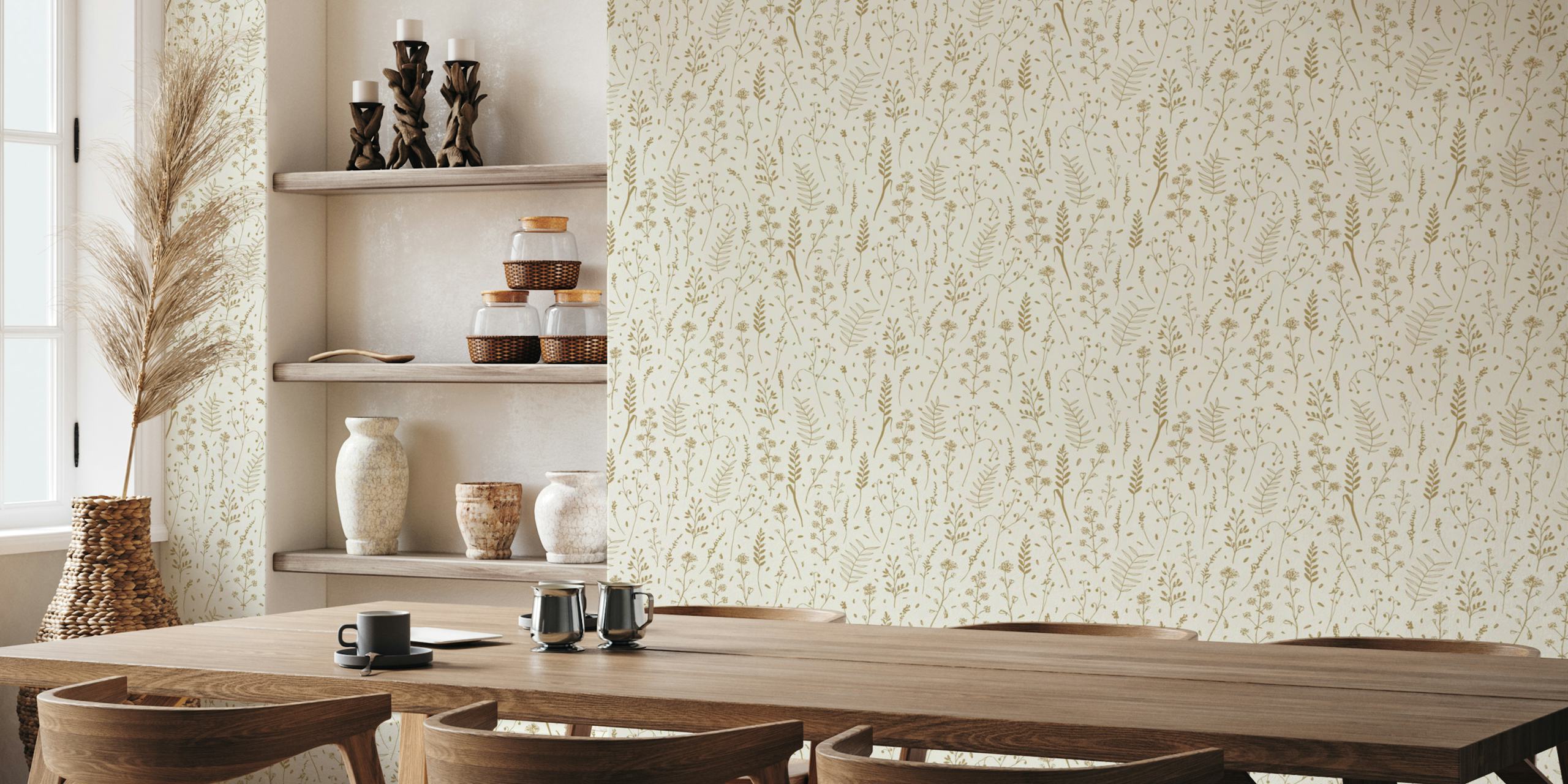 Botanical wallpaper huoneasetuksessa