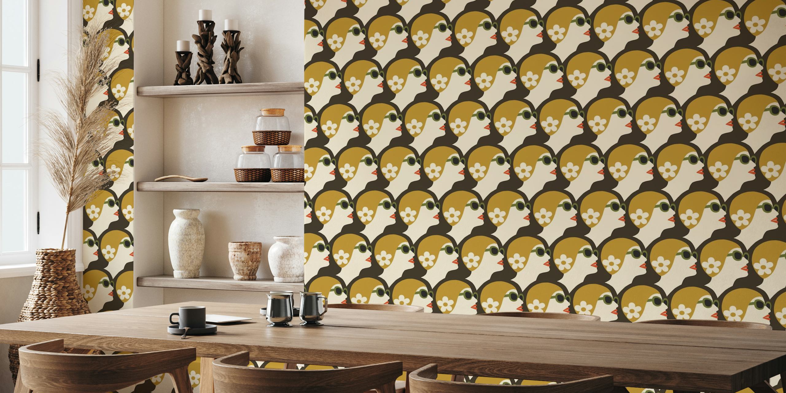 Vintage Sea Swimmers wallpaper in interior setting