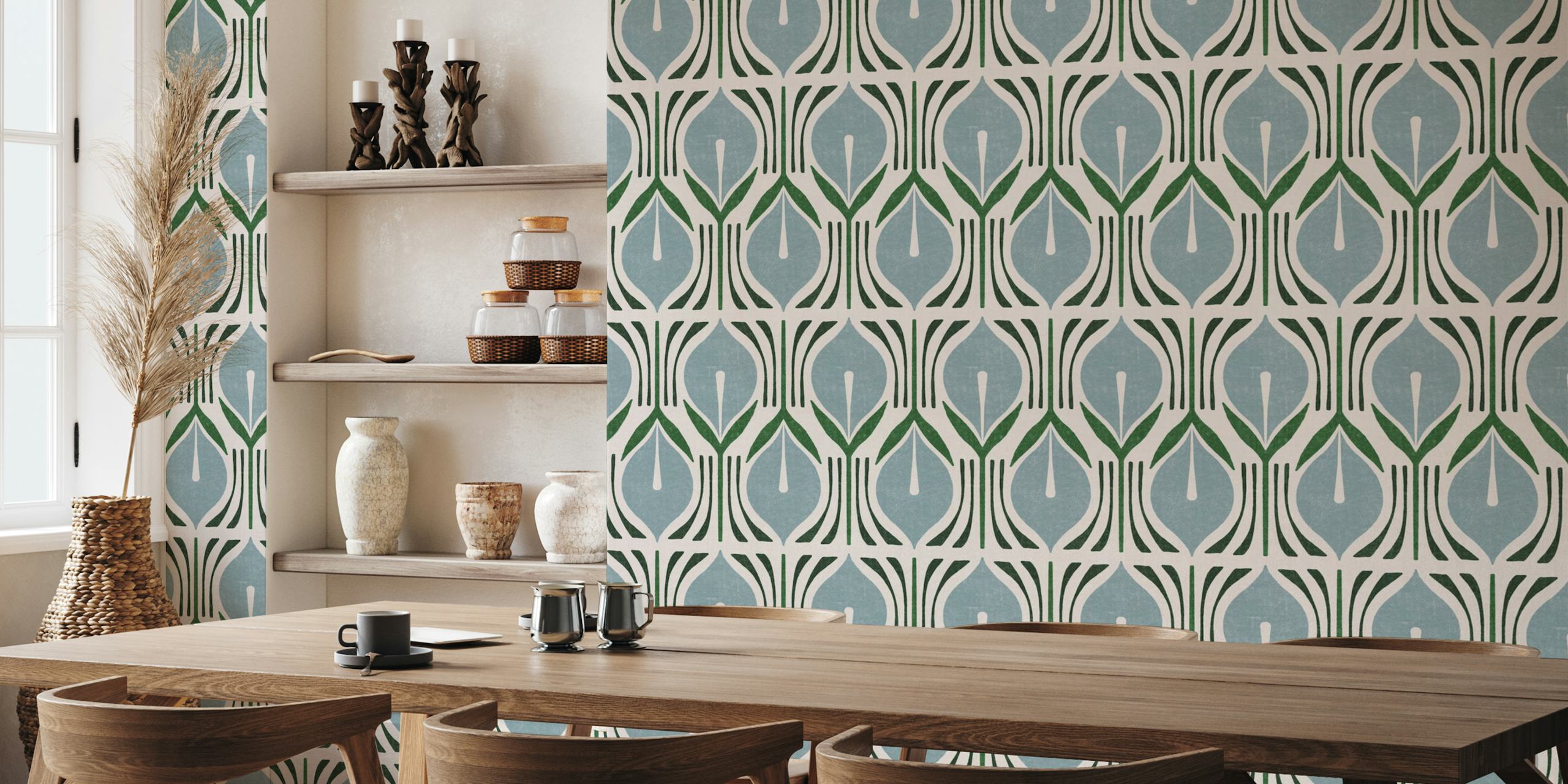Papel pintado Tamerlan azul en un ajuste de habitación