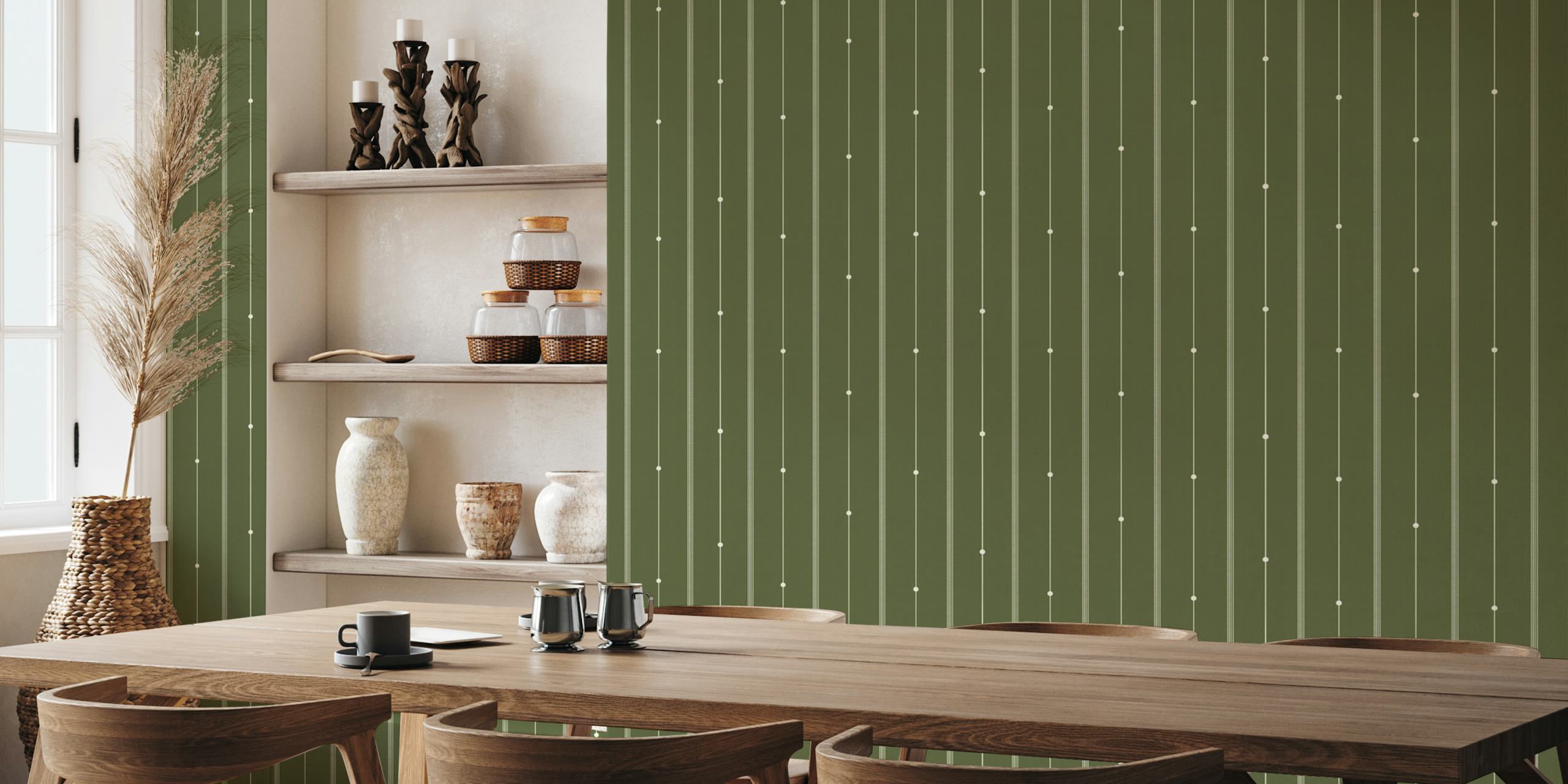 Olive drab striped wallpaper in a room