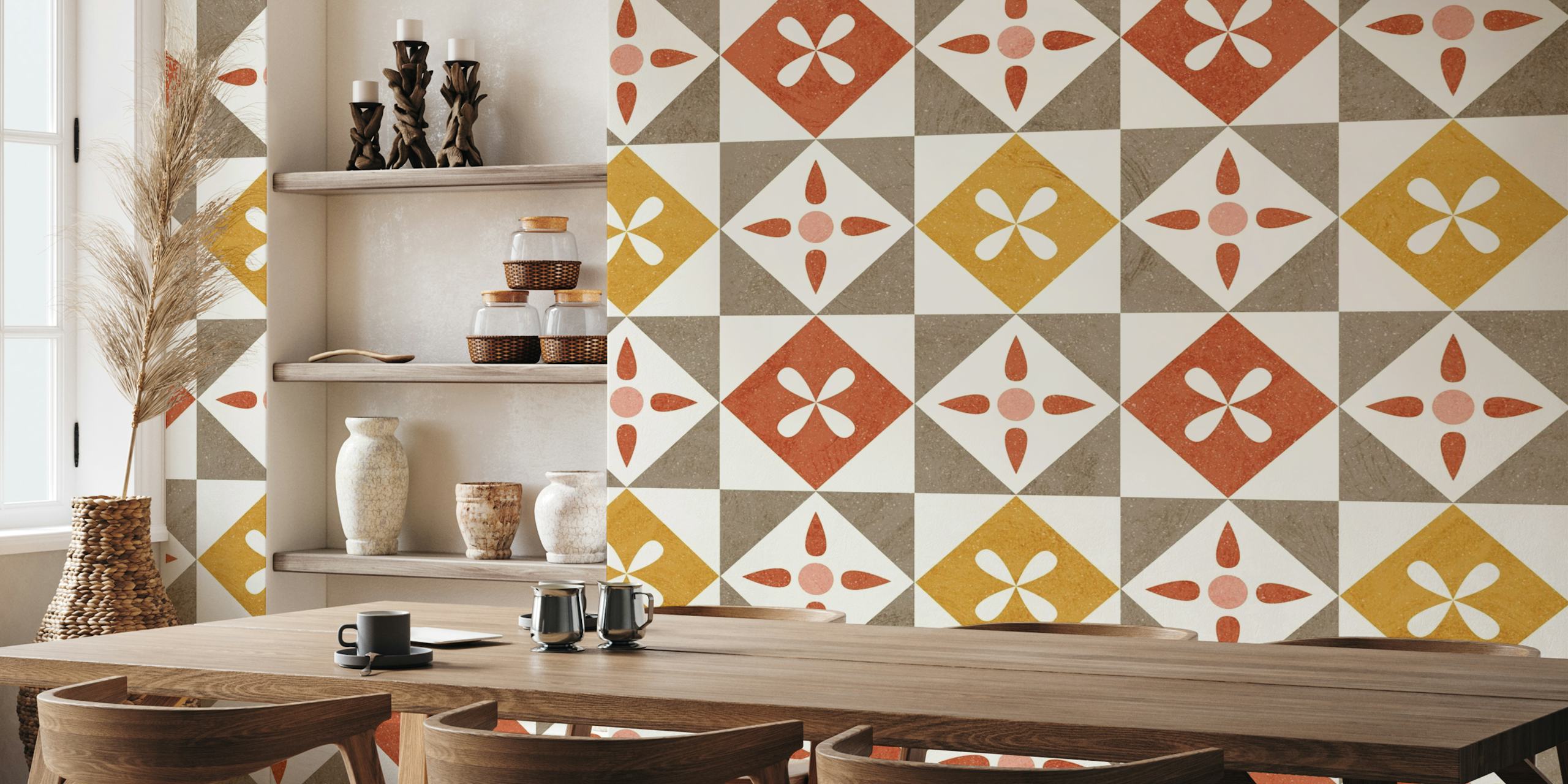 Vintage tile design wallpaper in a room