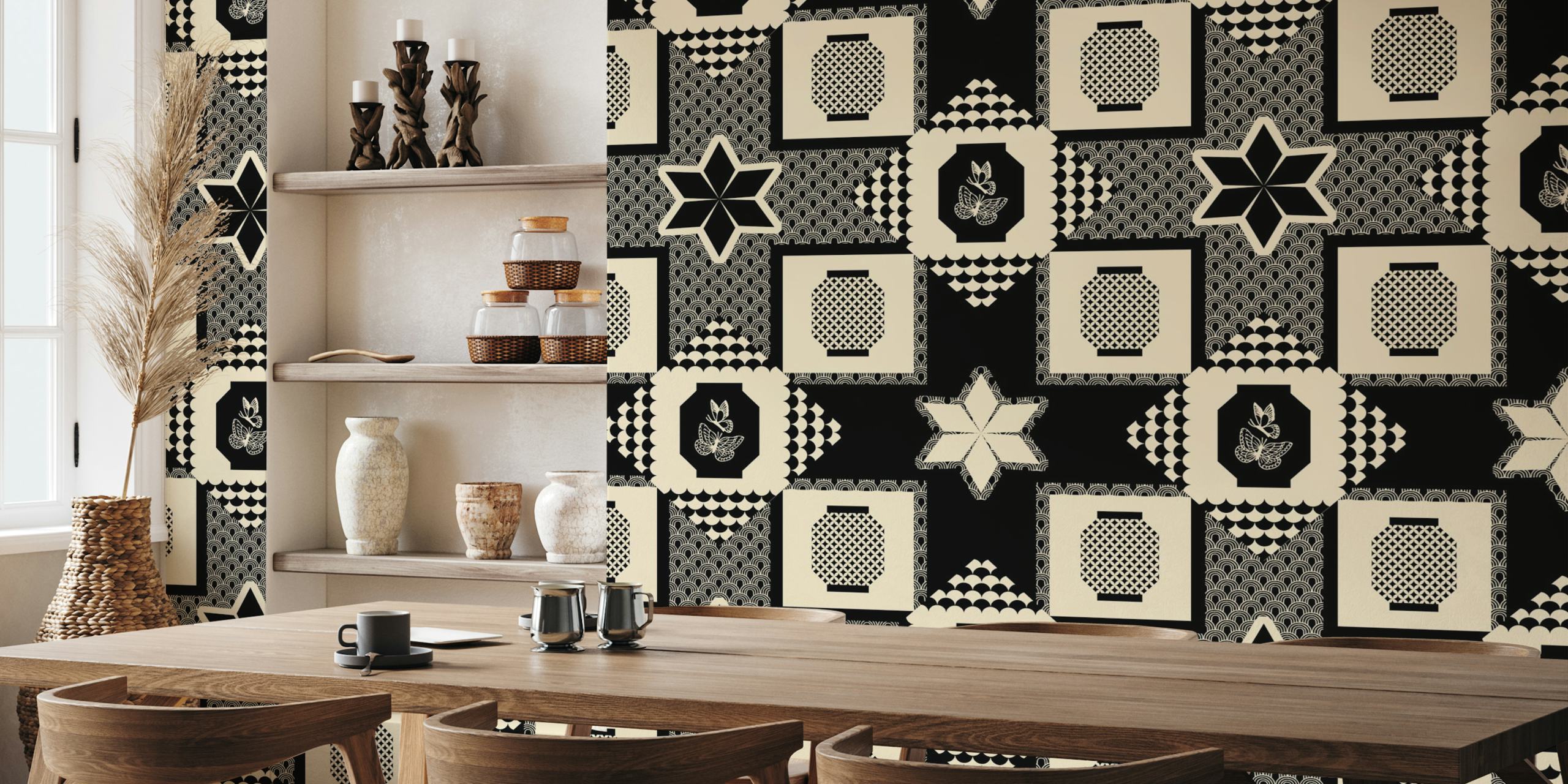 Japanese Lantern Geometric Design wallpaper in a room