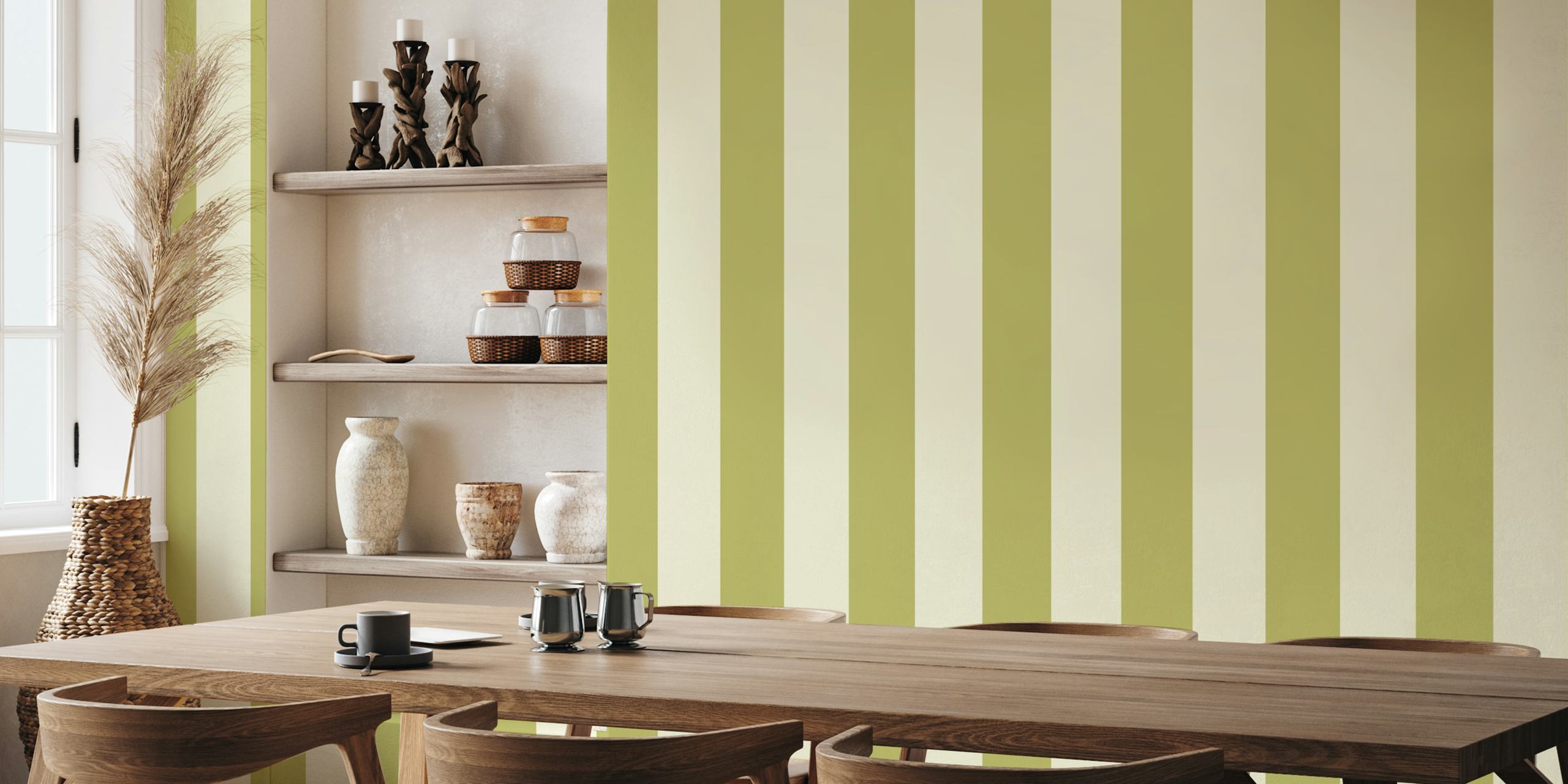 Papel de parede Olive Green Stripes em um quarto
