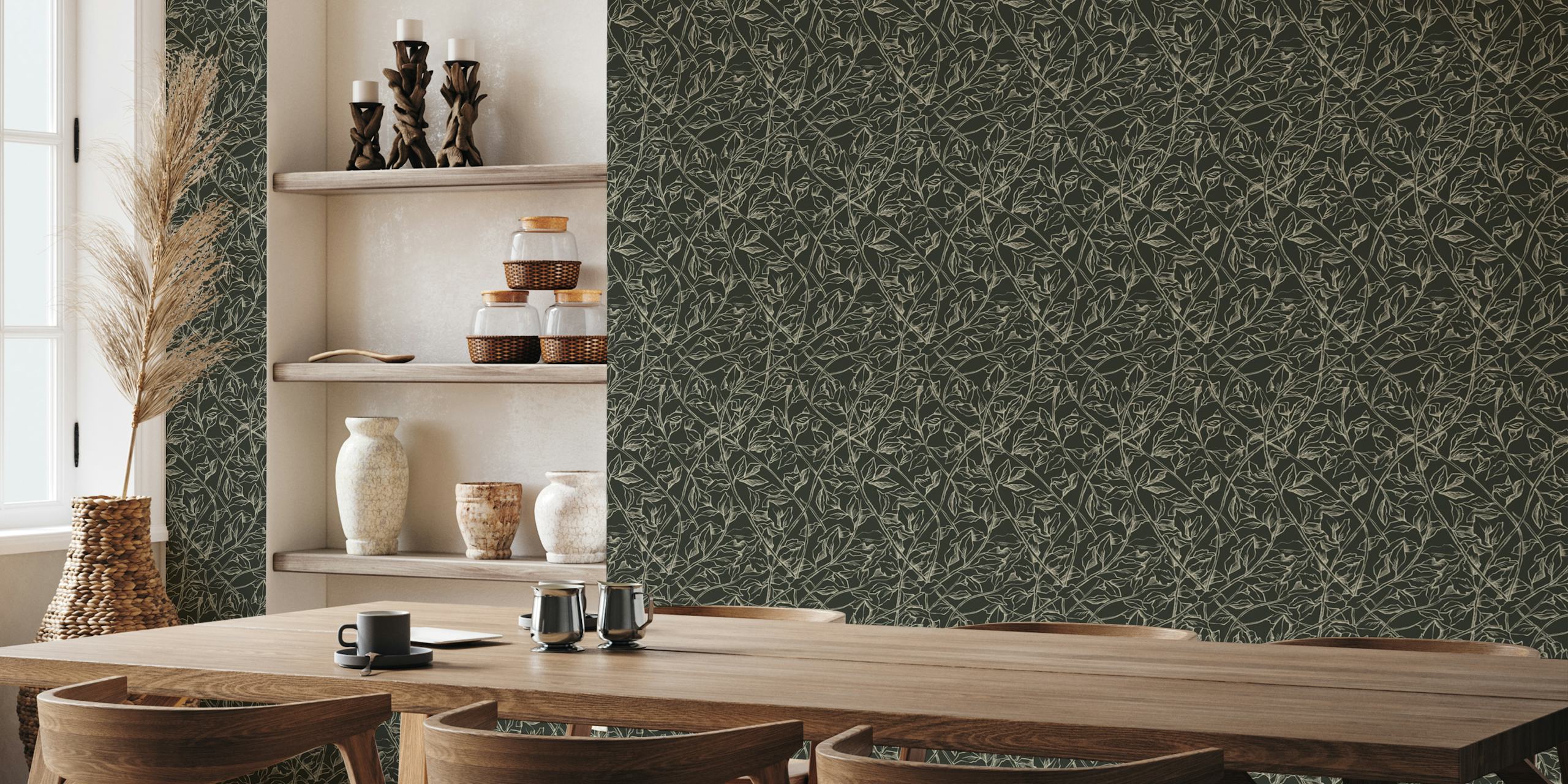 Botanical Floral Branches Wallpaper in a room