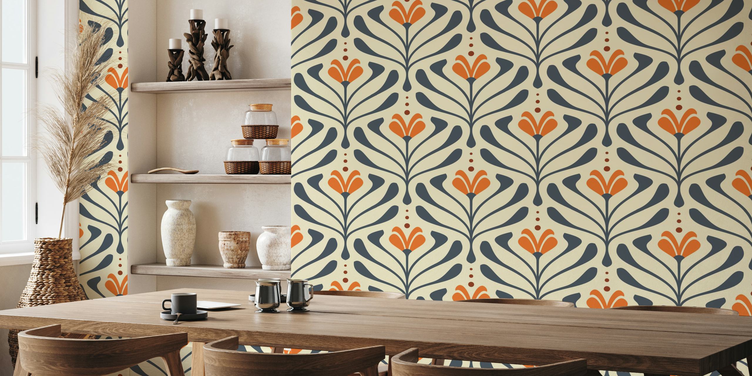 Vintage Retro Bloom Flourish tapettisuunnittelu