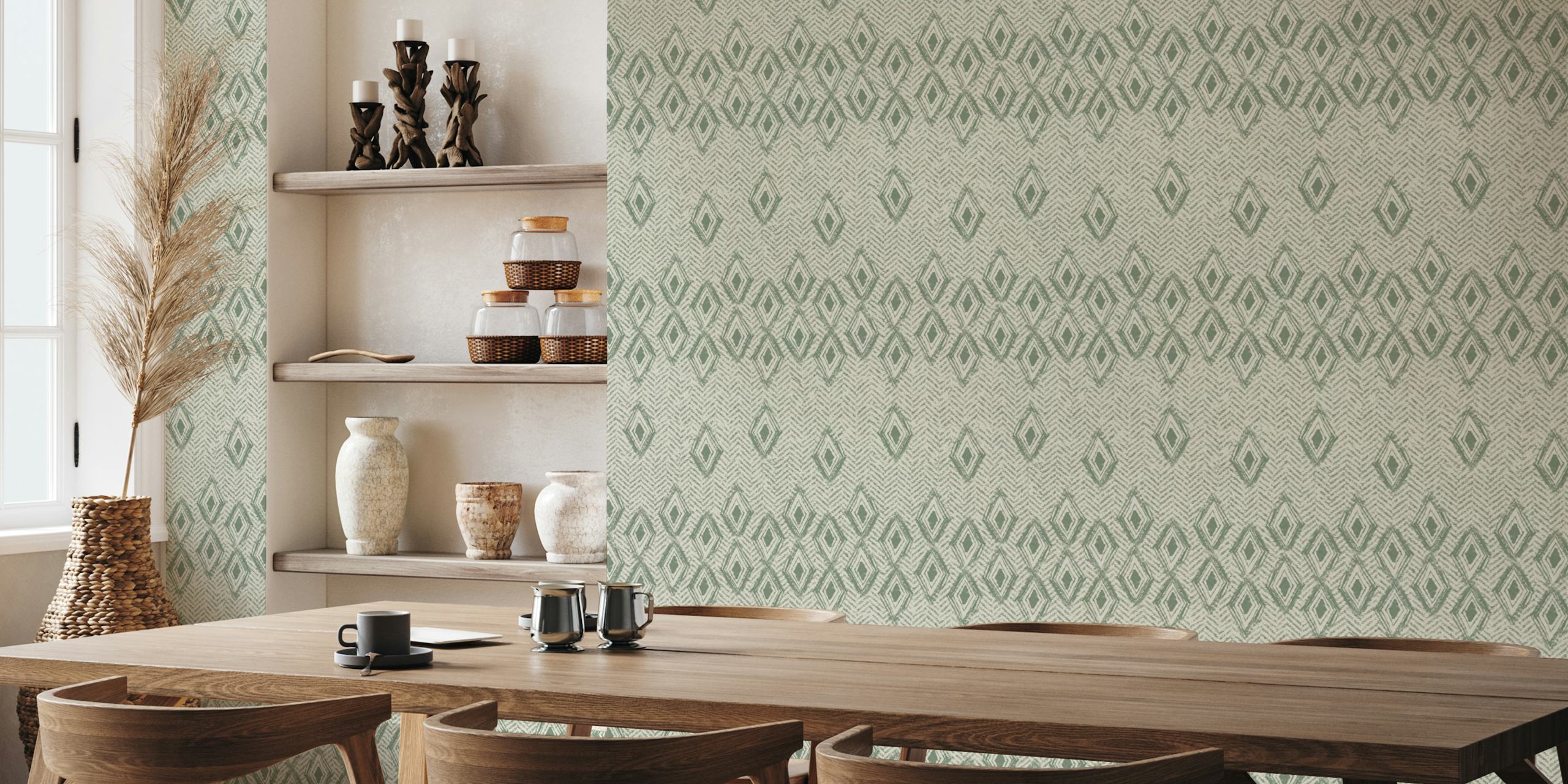 Rustic Diamond chevron green tapet i et rom
