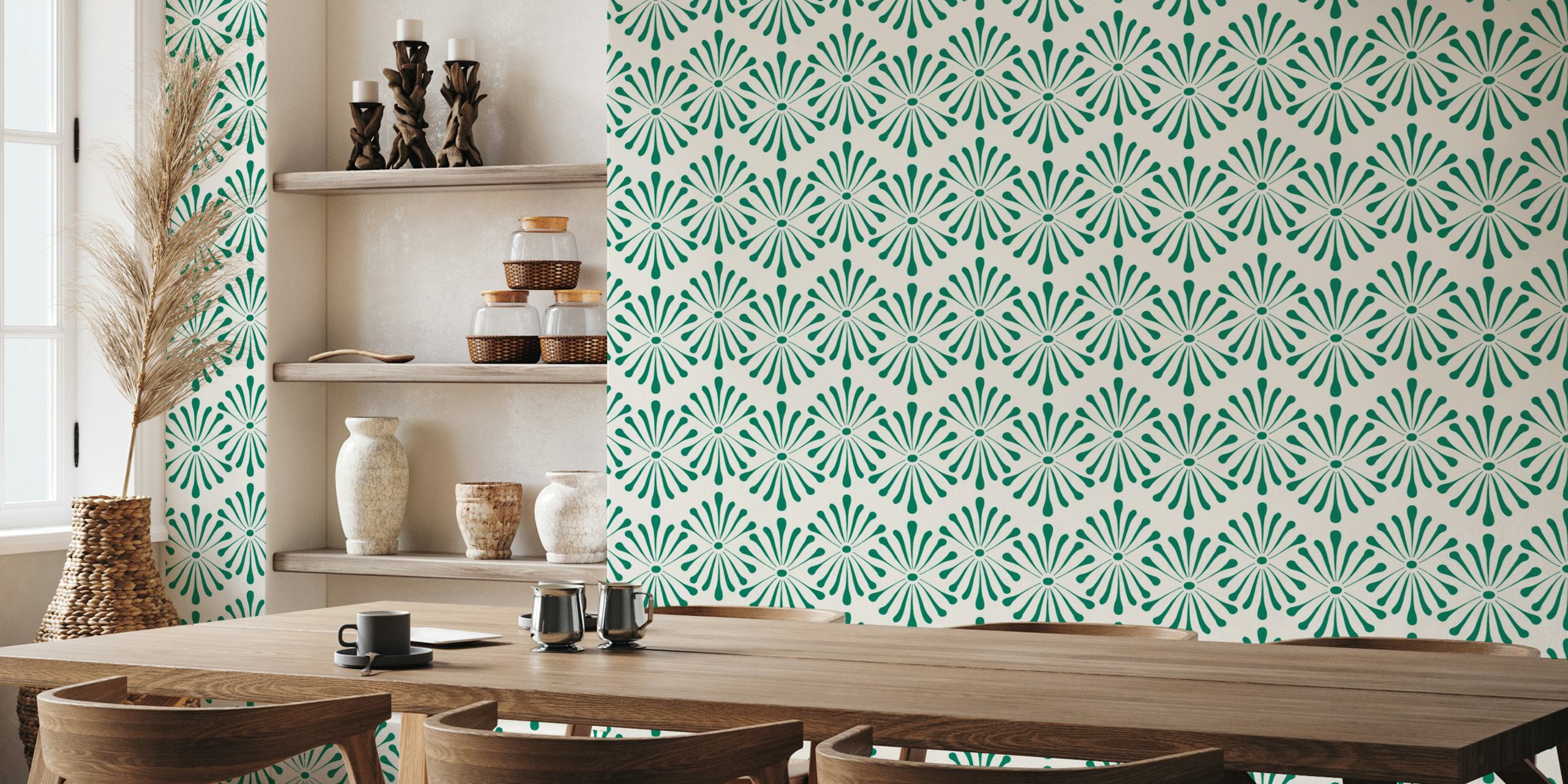 Abstract Floral Beige Darkgreen wallpaper design
