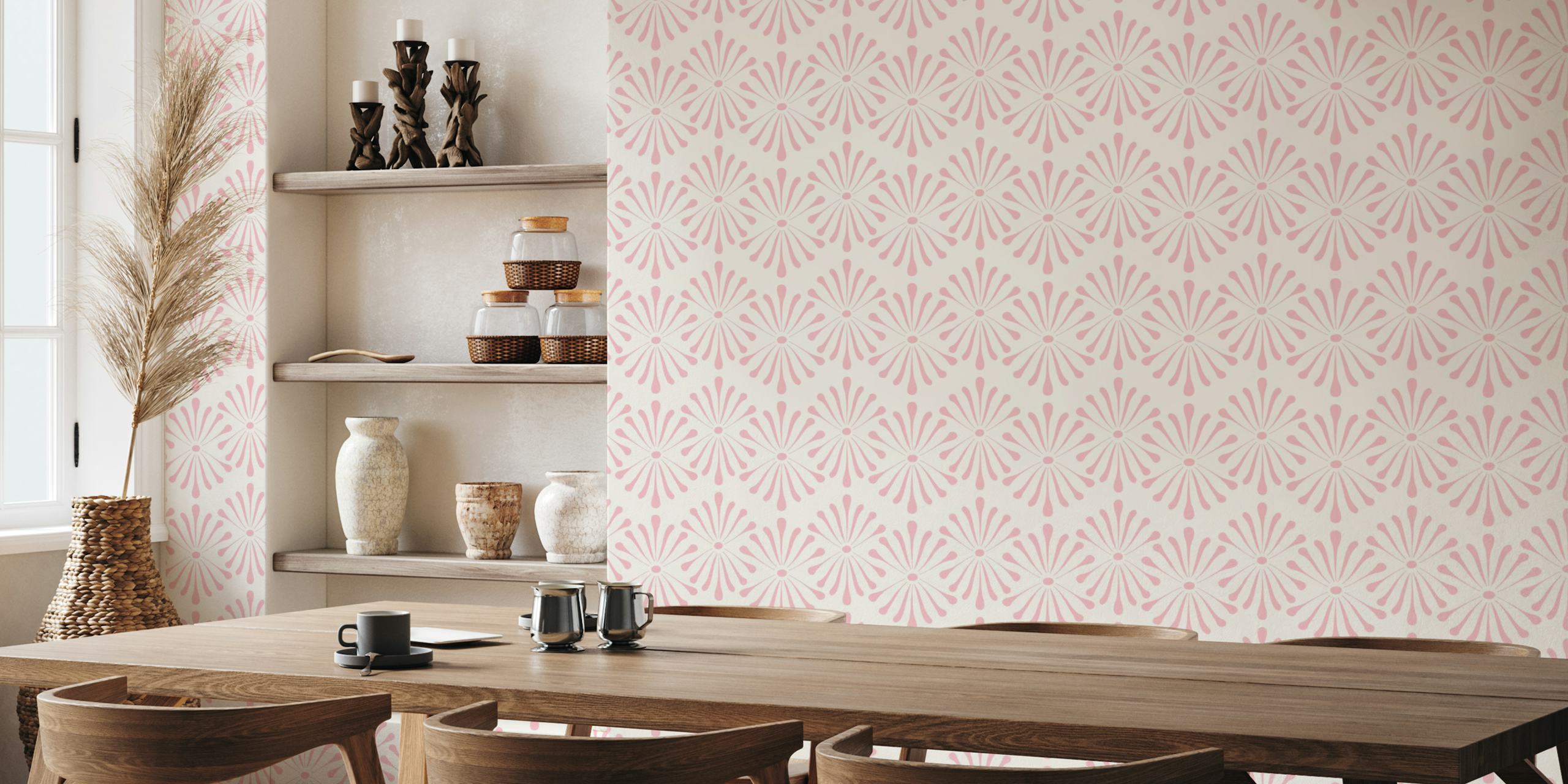 Abstract floral wallpaper v béžové a jemně růžové