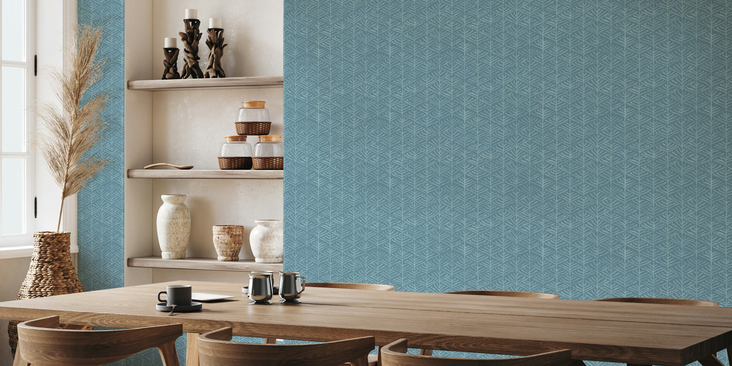 Minimal Coral Sea illustration wallpaper in einem Raum